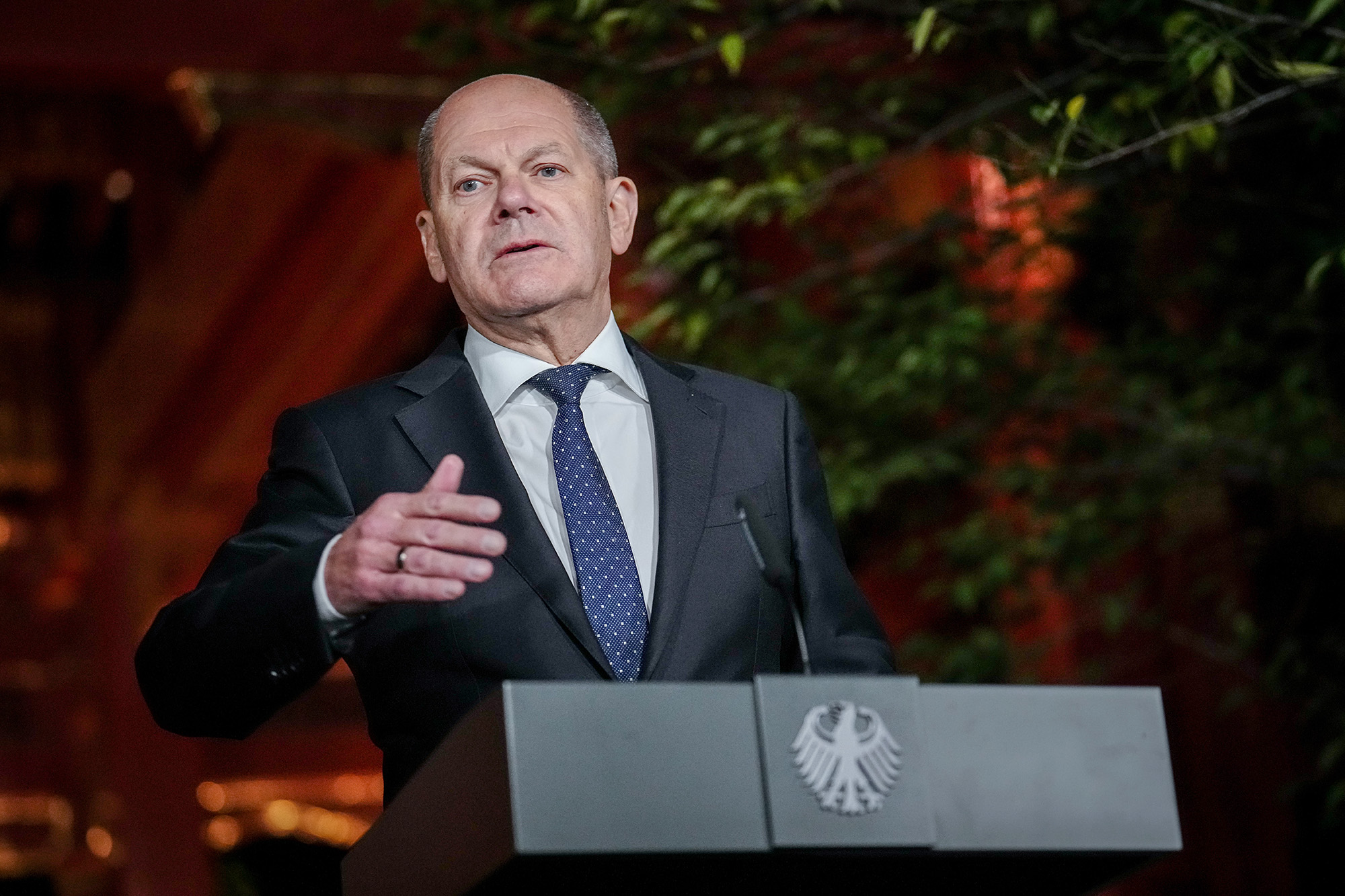 German Chancellor Olaf Scholz gives a press statement at the end of his visit to the Chinese capital on November 4.