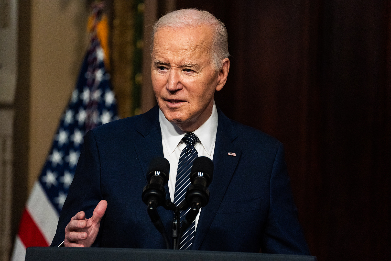 President Joe Biden delivers remarks in Washington, on April 3.