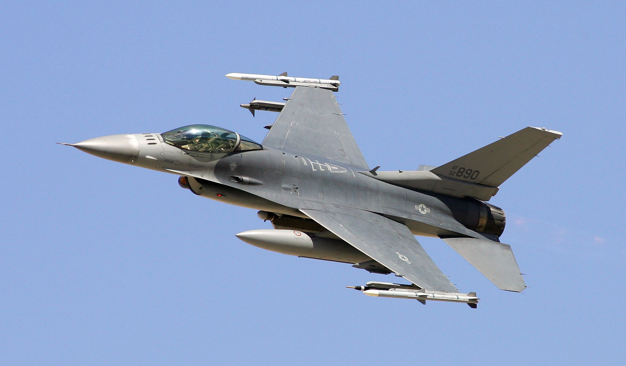 An F-16C Fighting Falcon flies by at the Nevada Test and Training Range September 14, 2007.