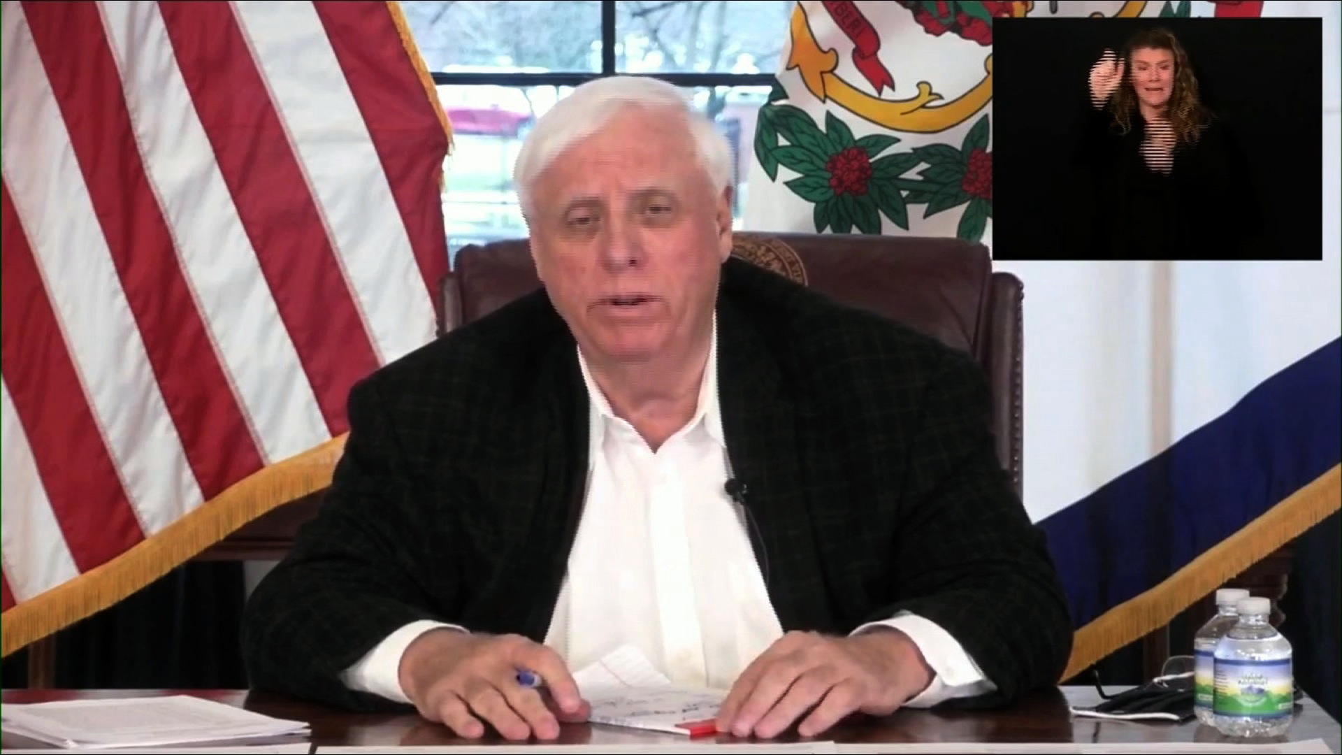 West Virginia Gov. Jim Justice speaks during a press conference on January 19.