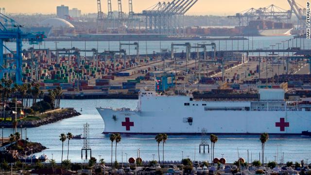 The USNS Mercy in Los Angeles on March 27.