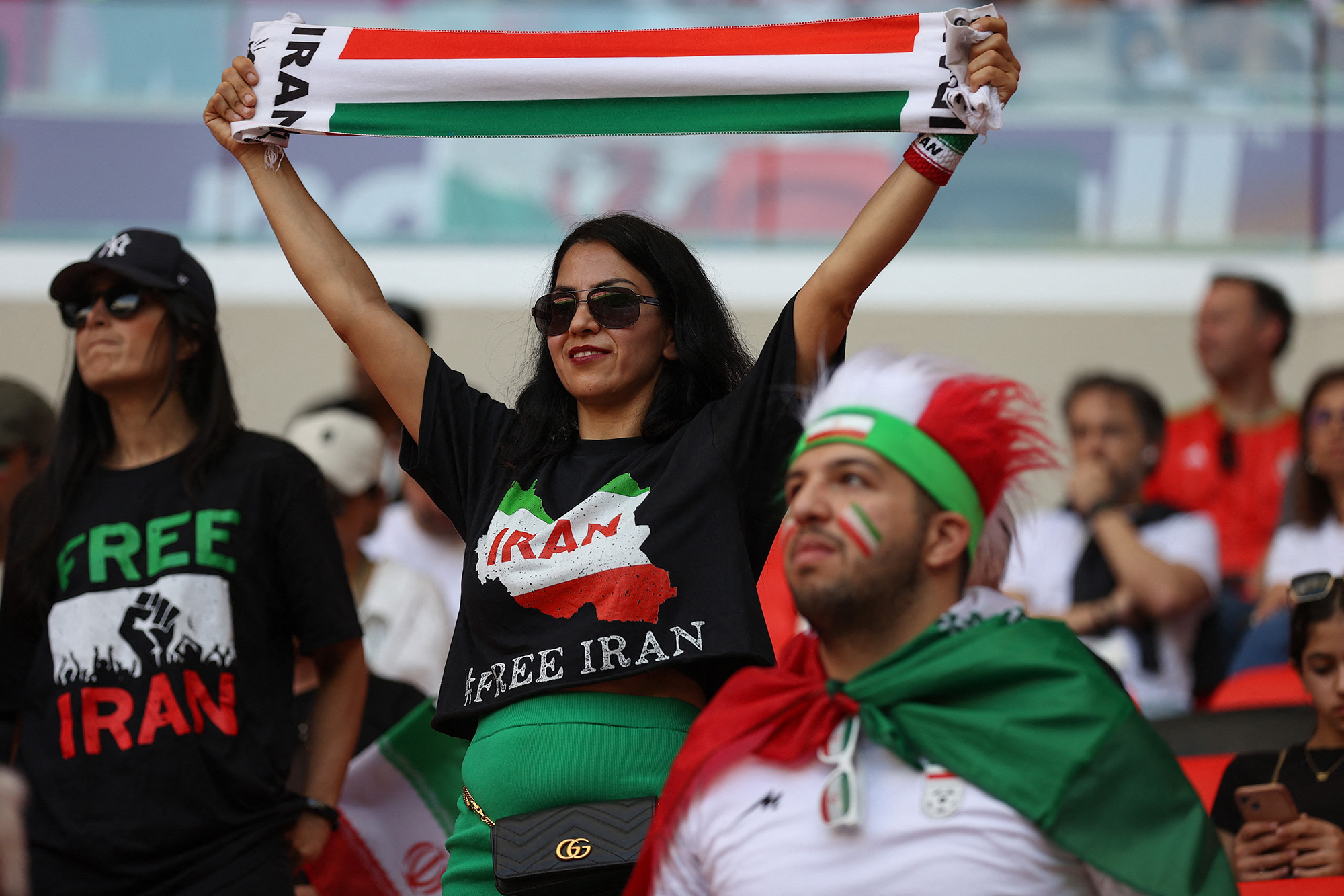 Supporters of Iran attend the Qatar 2022 World Cup Group B football match between Wales and Iran at the Ahmad Bin Ali Stadium in Al-Rayyan, on November 25.