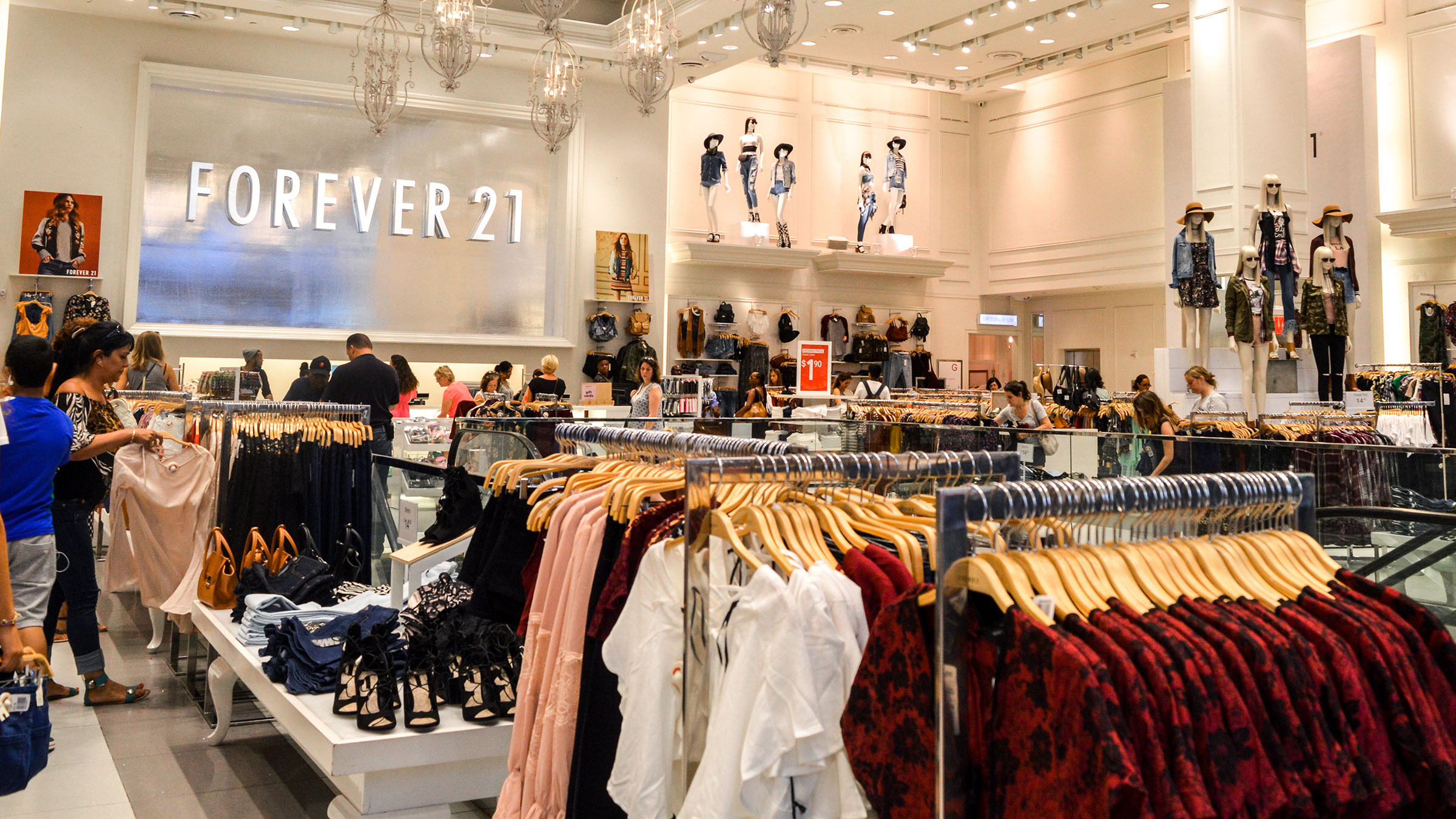 People shop at a Forever 21 store in Manhattan, New York. 