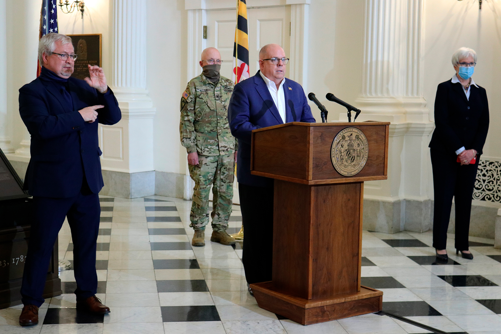 Maryland Gov. Larry Hogan talks at a news conference on April 29, in Annapolis, Maryland.