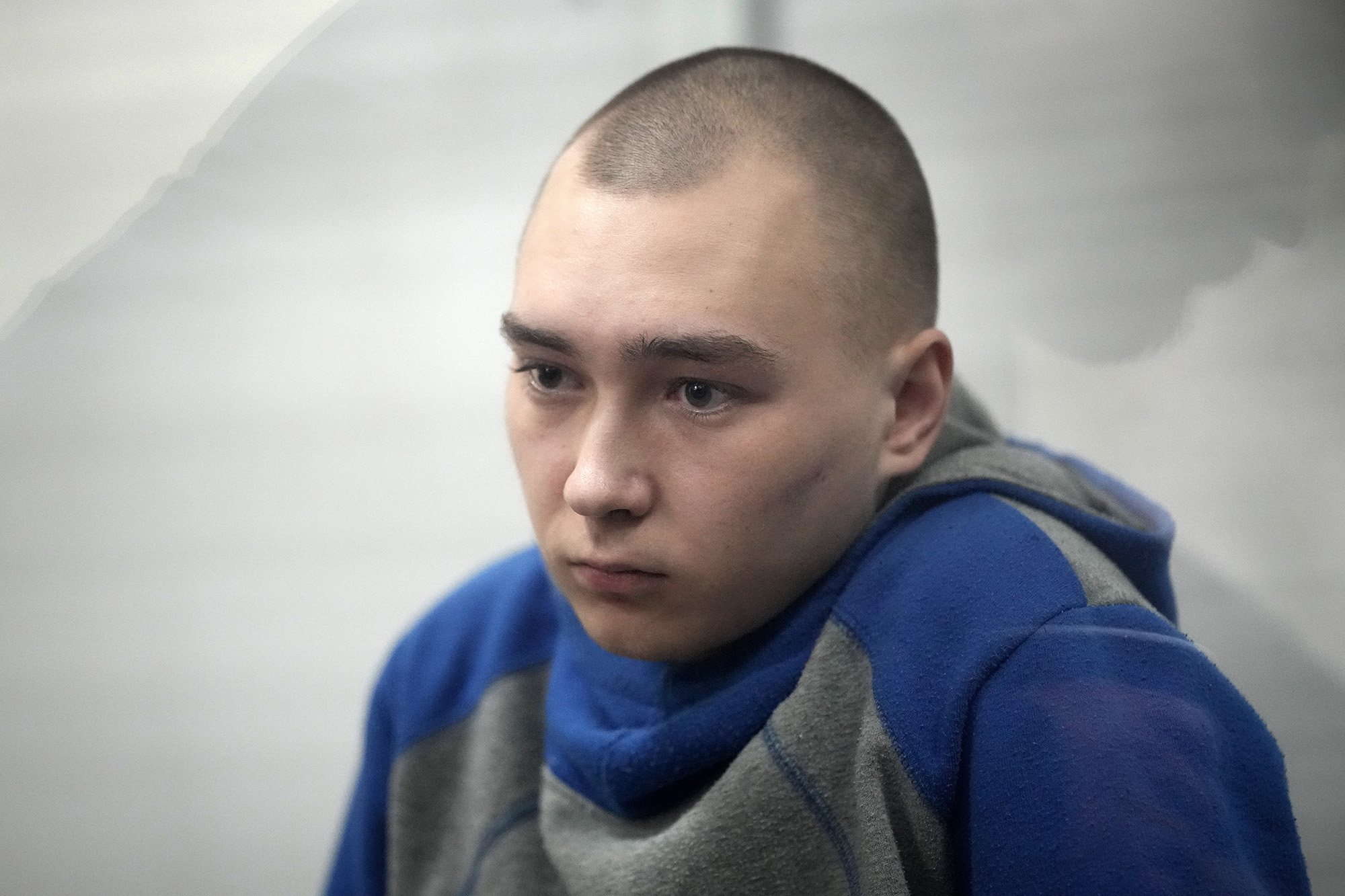 Captured Russian soldier, Sgt. Vadim Shishimarin, 21, attends a court hearing on May 18, in Kyiv, Ukraine