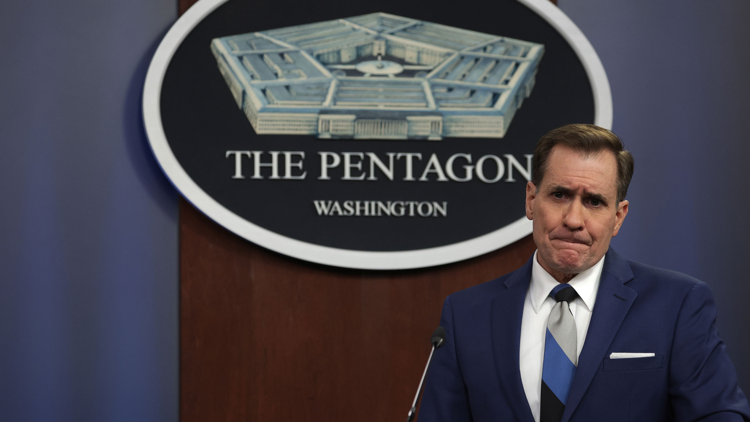 Pentagon spokesman John Kirby conducts a briefing at the Pentagon on Wednesday.