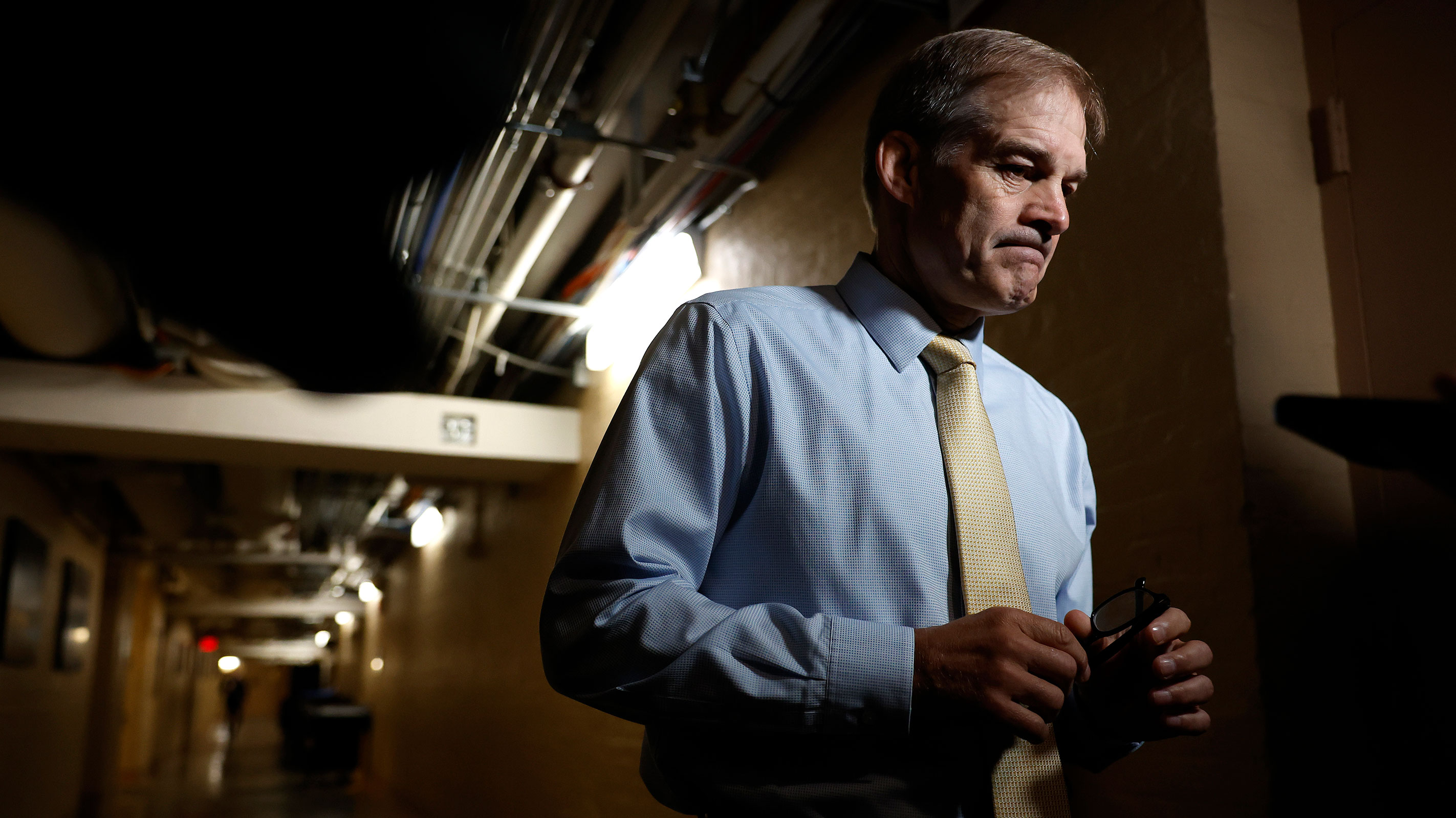 House Judiciary Committee Chairman Jim Jordan speaks to reporters before heading into a House Republican caucus meeting at the U.S. Capitol on September 19, 2023 in Washington, DC. 