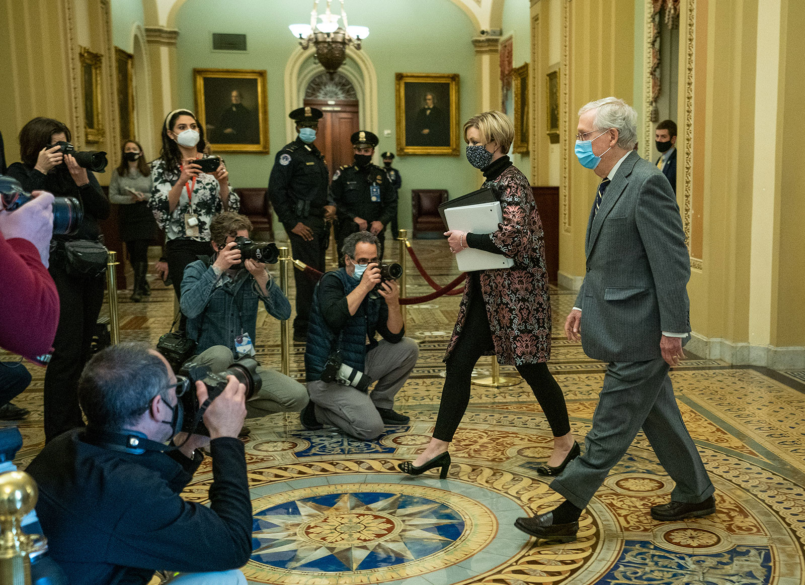 Senate Minority Leader Mitch McConnell arrives at the US Capitol on February 10.