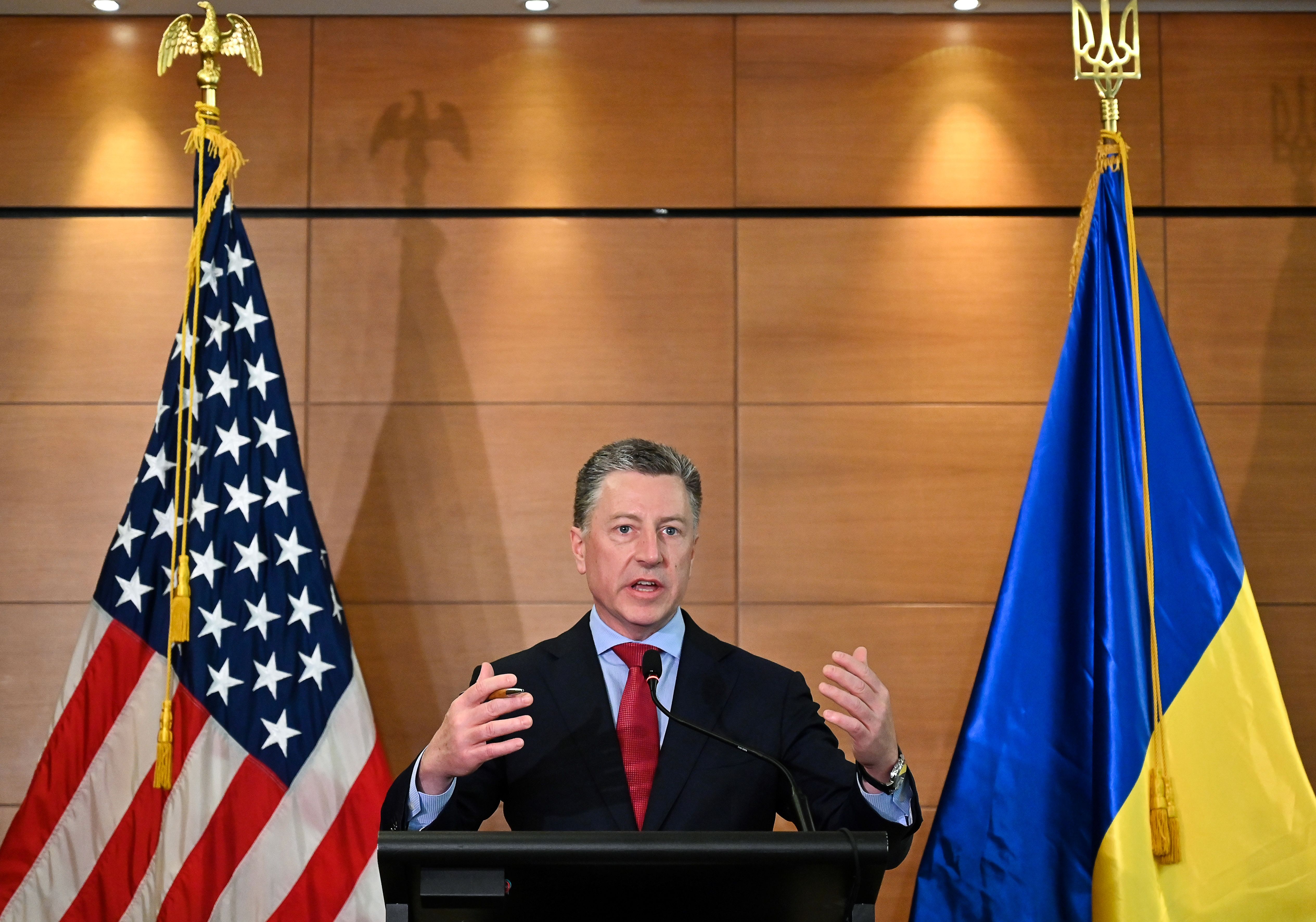 In this file photo, Kurt Volker, US special envoy for Ukraine, speaks during a news conference in Kiev on July 27, 2019.
