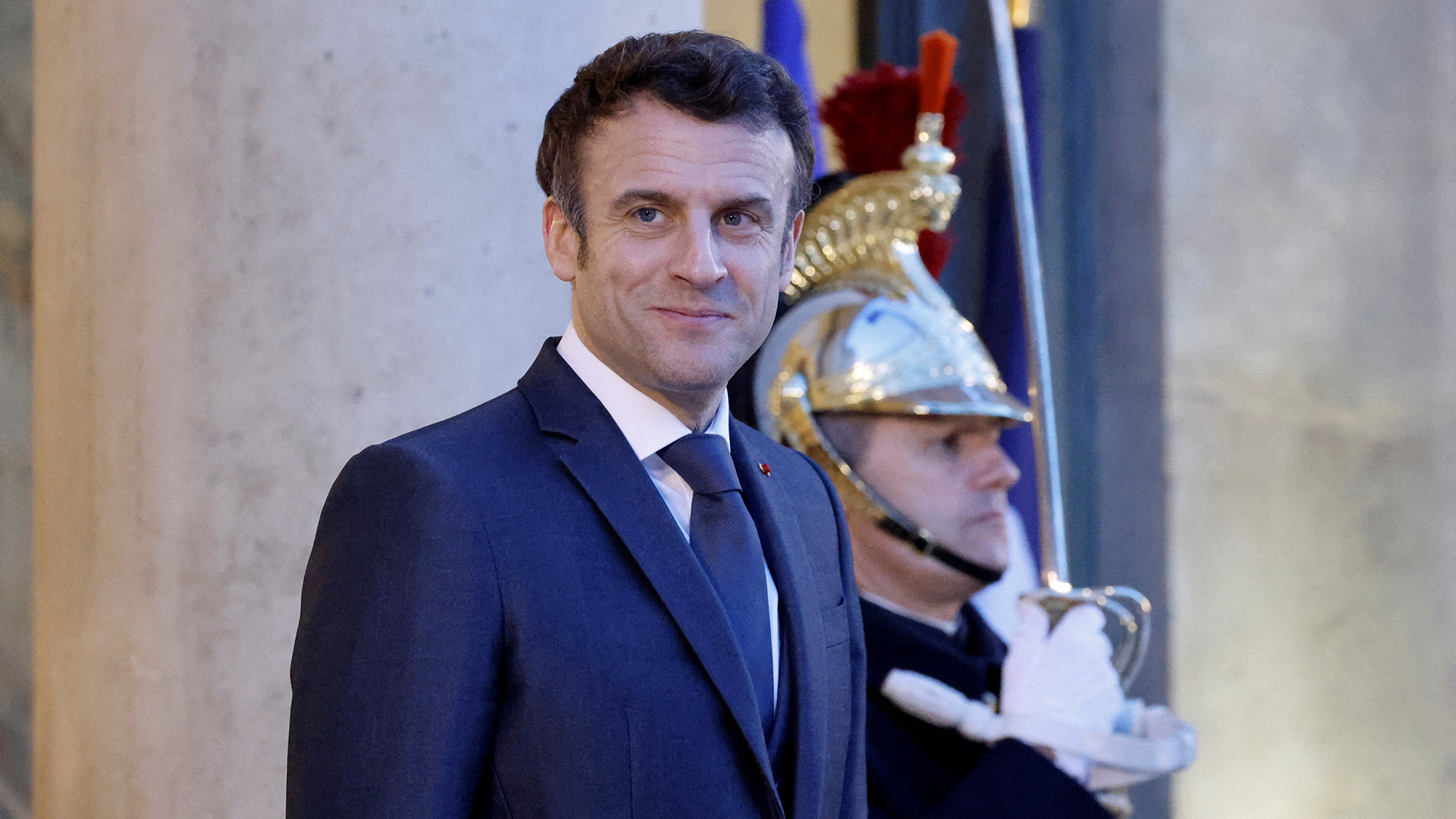 French President Emmanuel Macron stands outside of the Elysee Palace in Paris, France on March 21. 