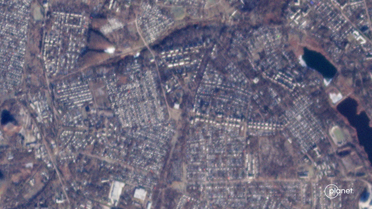 A satellite image shows Makiivka in the Donetsk region of Russian-controlled Ukraine, on Dec. 20, 2022.