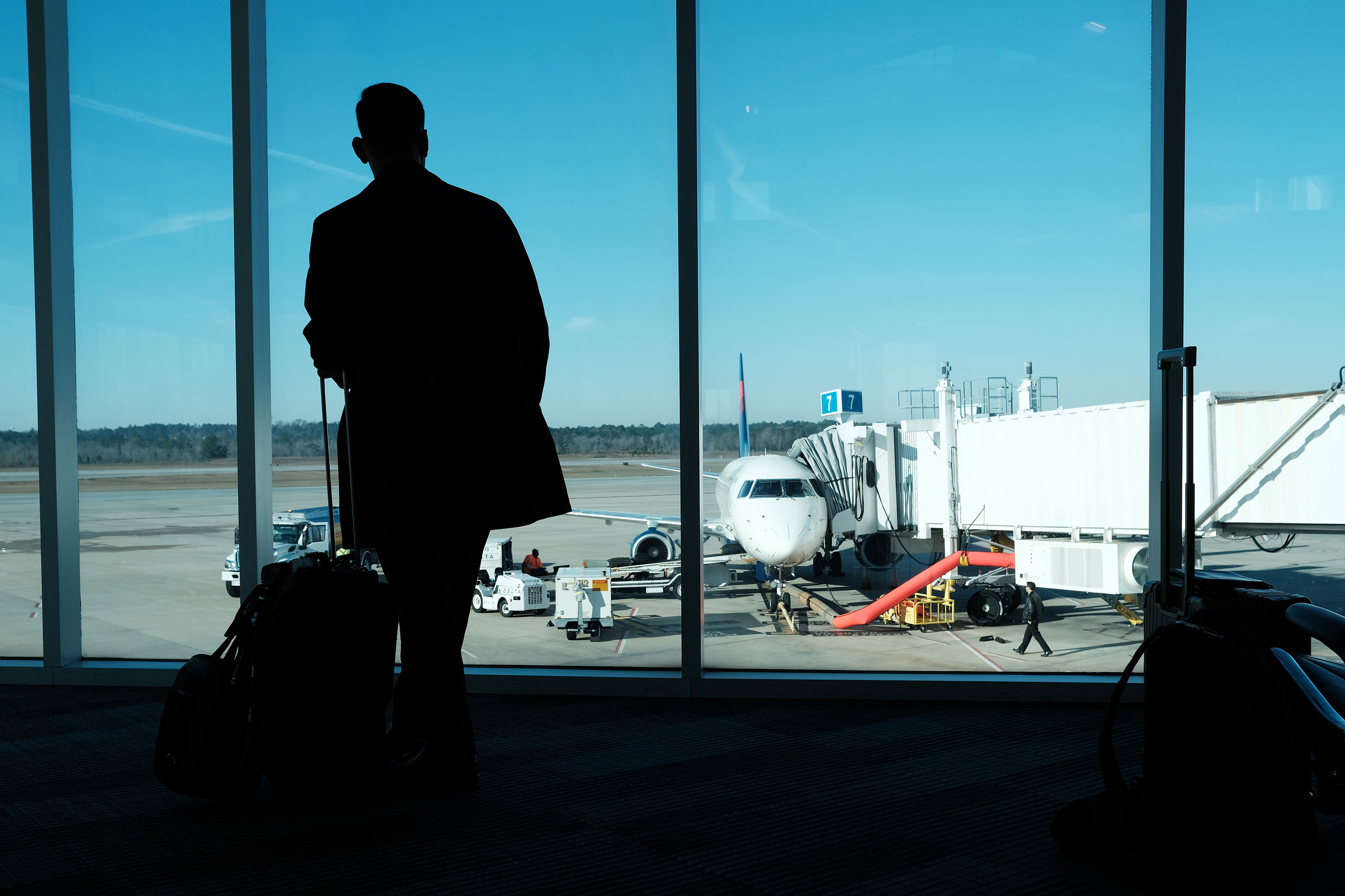 A passenger walks through the airport in Columbia, South Carolina on March 1.