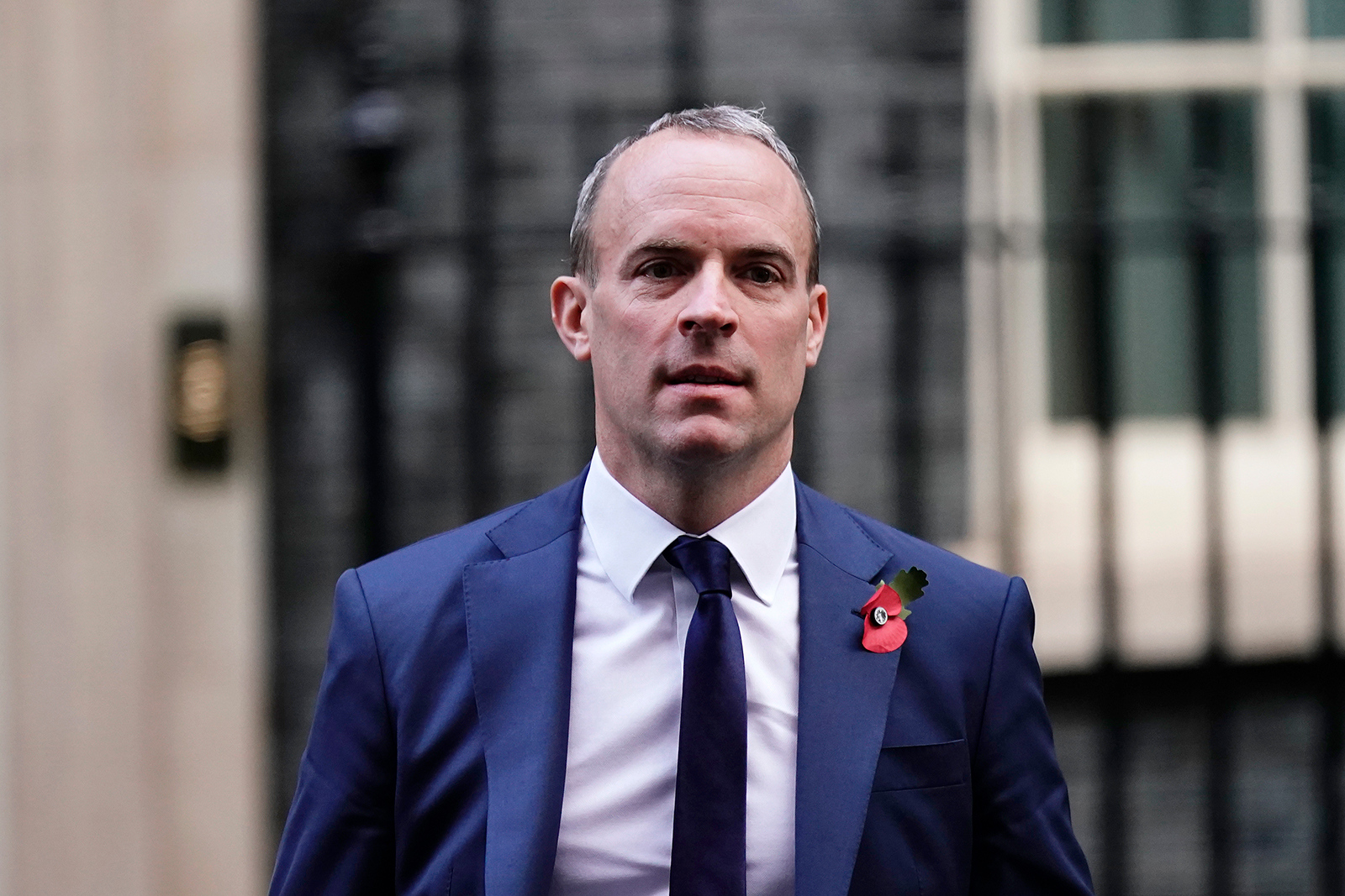 Dominic Raab leaves 10 Downing Street in London on August 11, 2022.