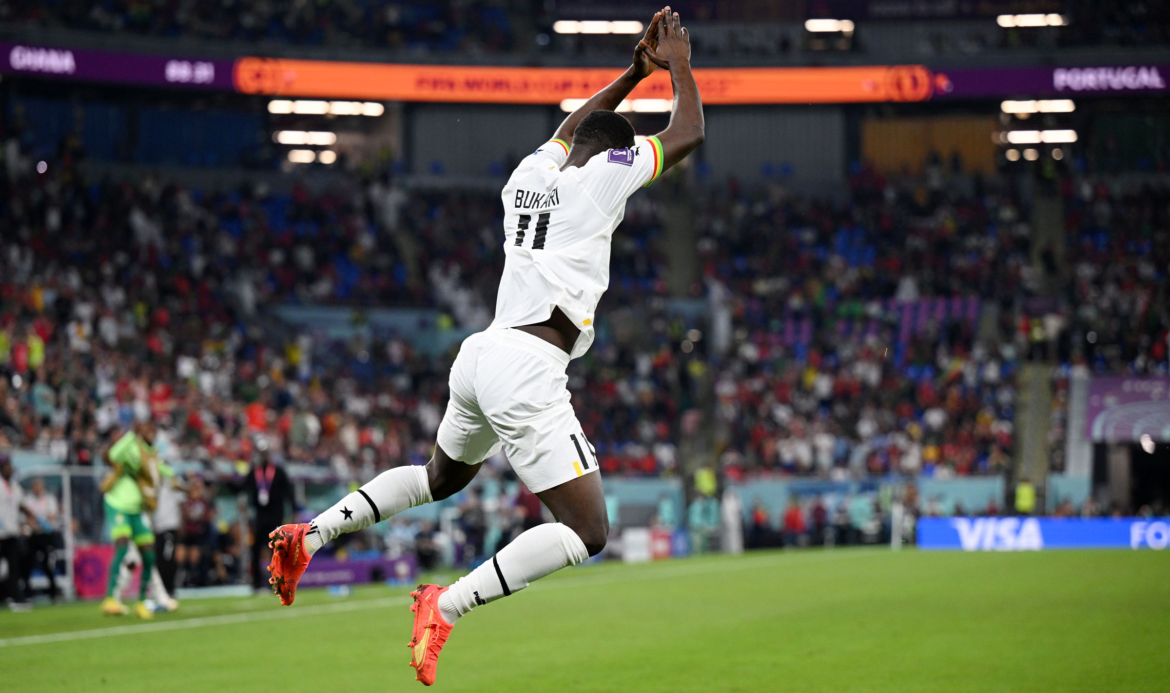 Osman Bukari celebrates after scoring Ghana's second goal.