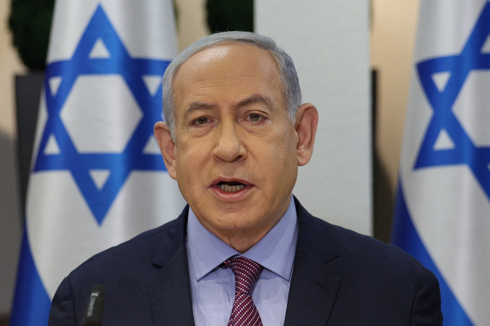 Israeli Prime Minister Benjamin Netanyahu attends the weekly cabinet meeting at the Kirya military base in Tel Aviv, Israel, on December 31.