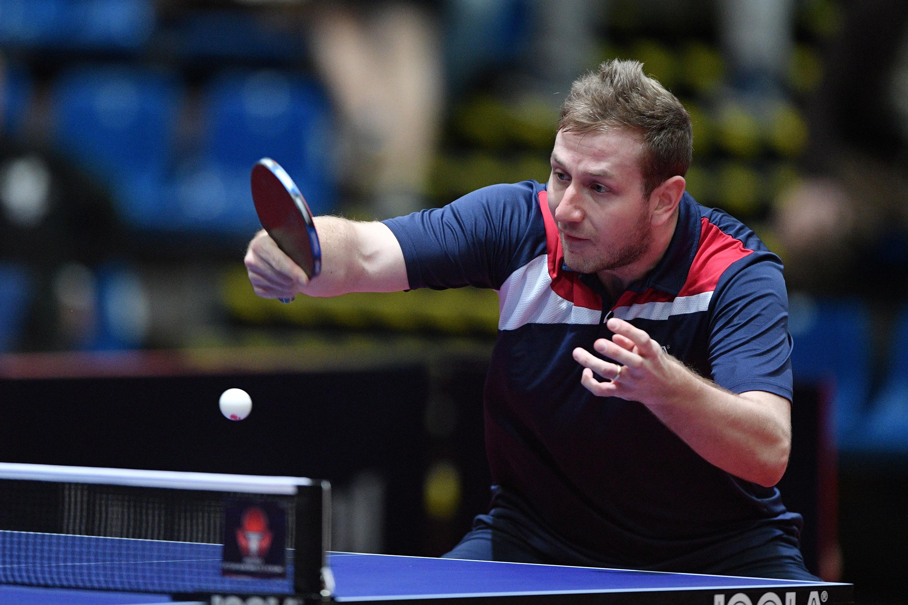 Czech Republic's Pavel Širuček competes in the ITTF World Tour in Budapest, Hungary, on February 21, 2020.