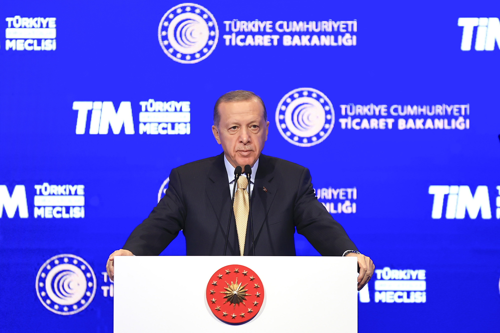 Turkish President Recep Tayyip Erdogan speaks during the announcement of 2022 foreign trade figures in Istanbul, Turkey, on January 2.