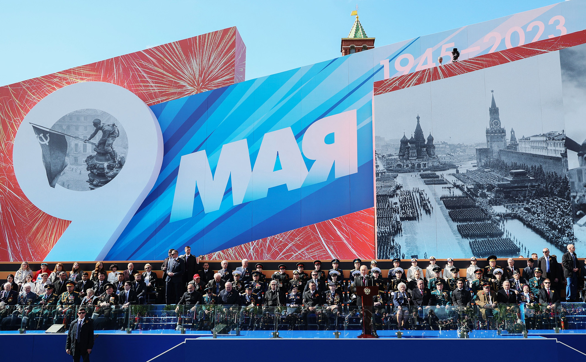 Russian President Vladimir Putin gives a speech during the Victory Day military parade at Red Square in central Moscow, Russia, on May 9.