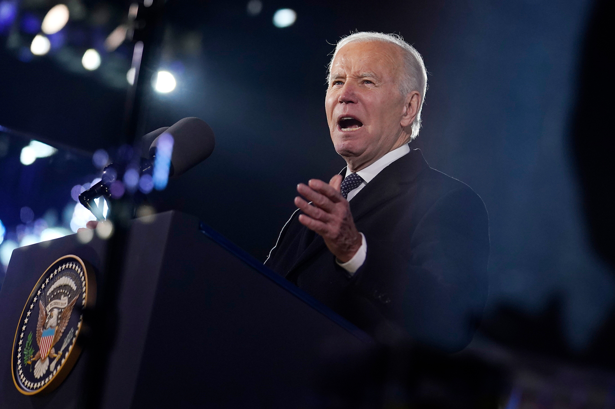 US President Joe Biden delivers a speech on Tuesday in Warsaw.