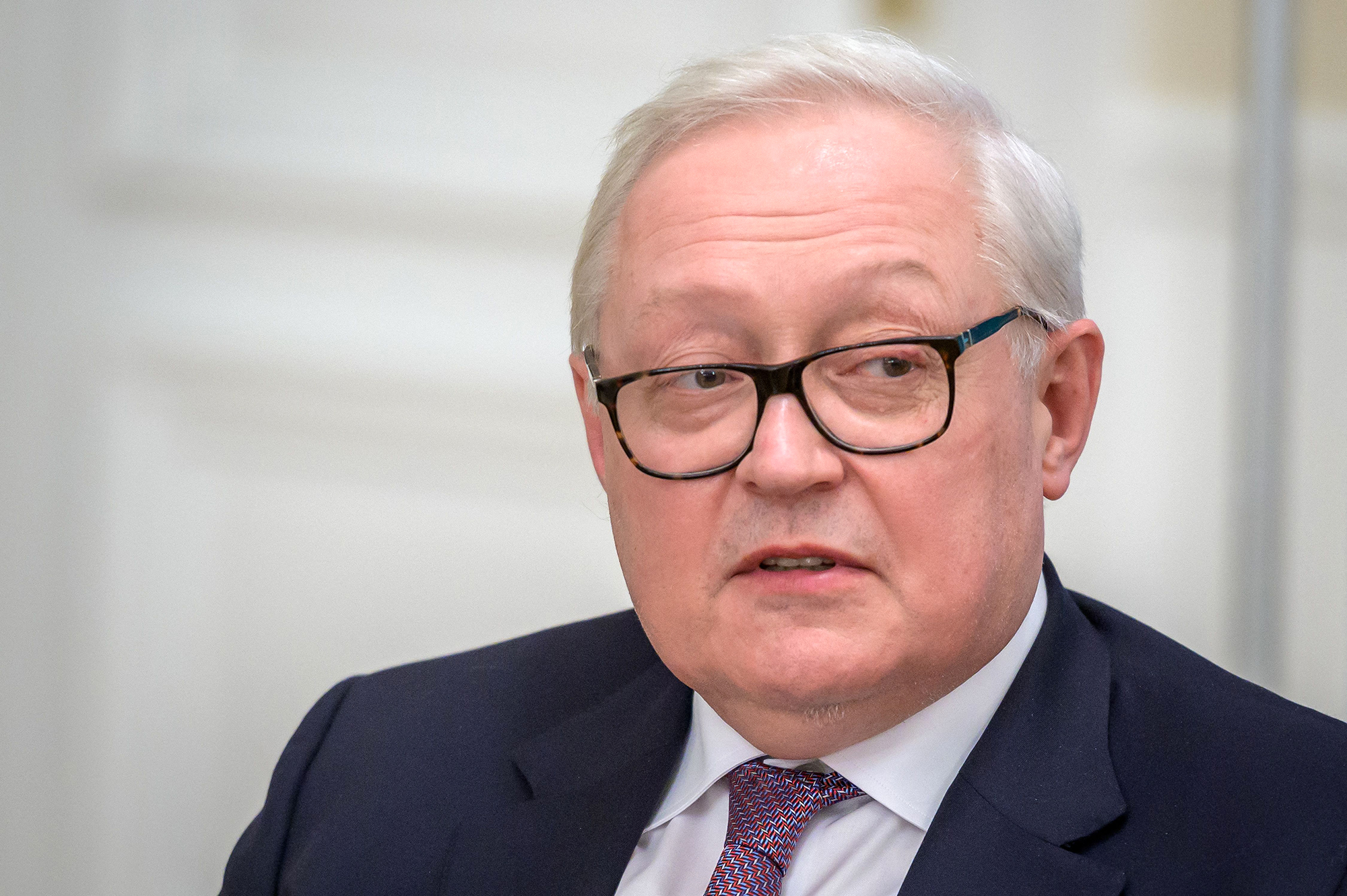 Russian Deputy Foreign Minister Sergei Ryabkov speaks during a press conference in Geneva, Switzerland on January 10. 