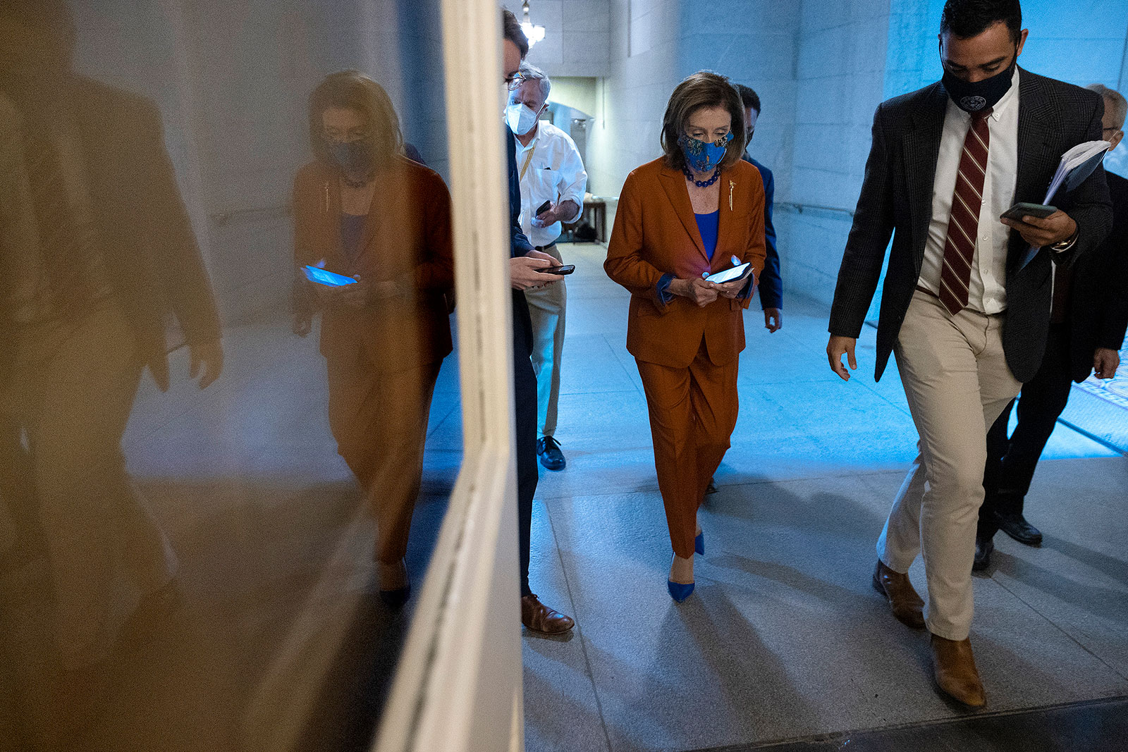 House Speaker Nancy Pelosi departs a Democratic whip meeting at the US Capitol on Wednesday.