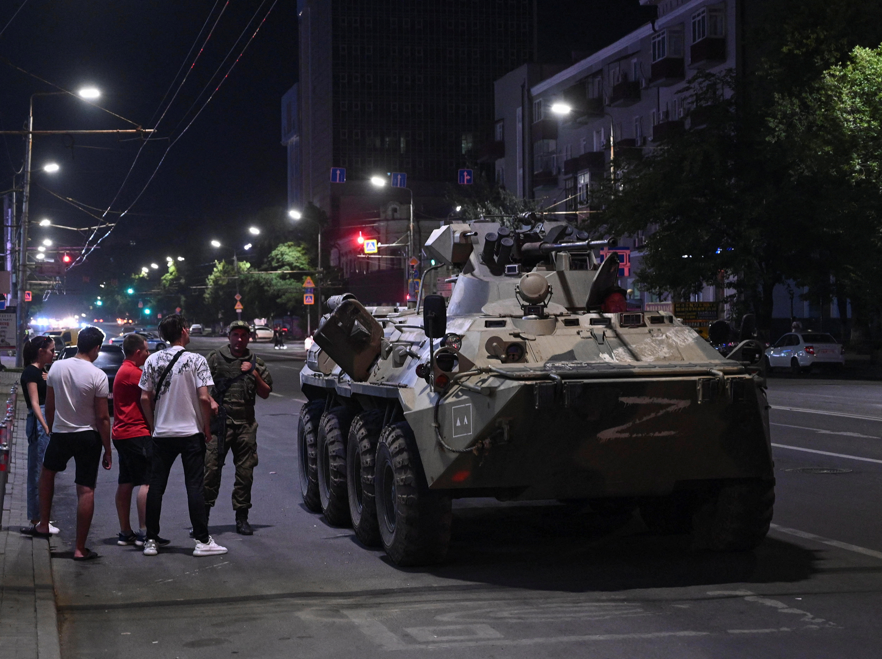 An armored personnel carrier (APC) is seen on a street of the southern city of Rostov-on-Don, Russia June 24.