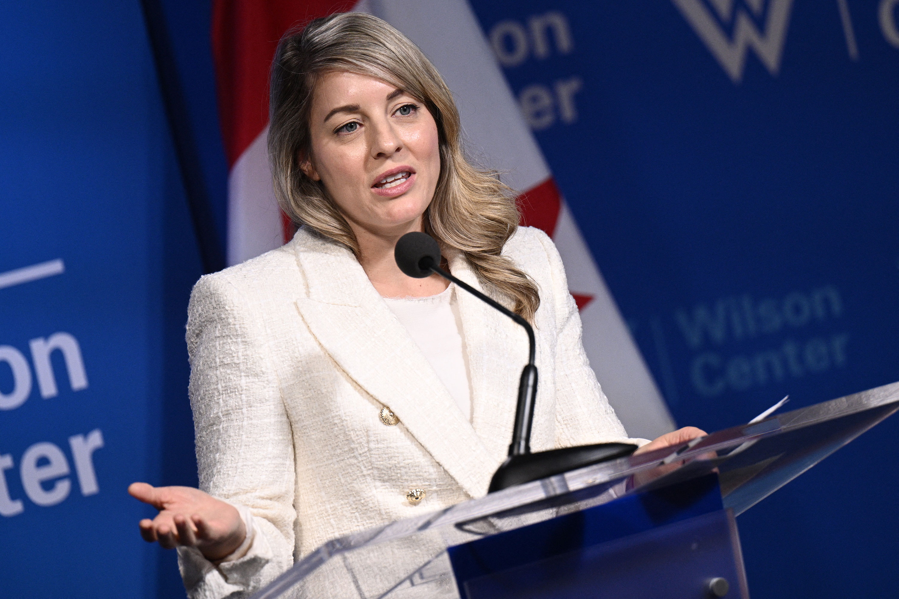 Canadian Foreign Affairs Minister Mélanie Joly speaks at the Wilson Center in Washington, DC, on February 13. 