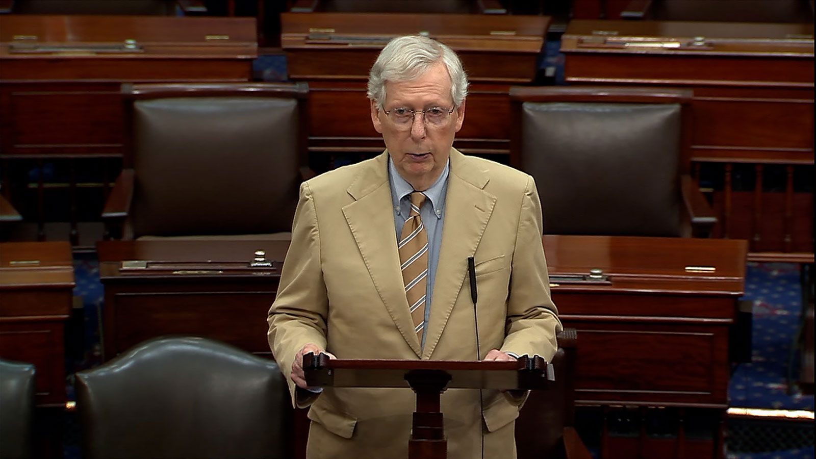 Senate Minority Leader Mitch McConnell speaks from the Senate floor on Monday, June 12.