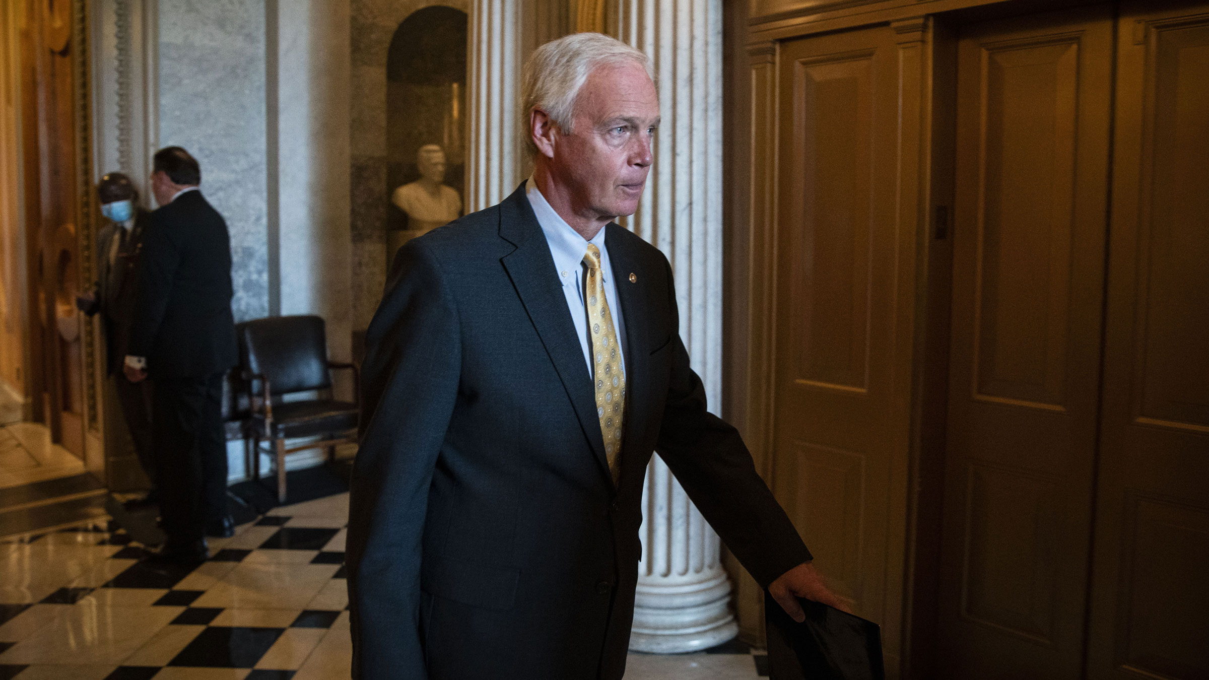 US Sen. Ron Johnson leaves after a vote at the US Capitol in August 2021.