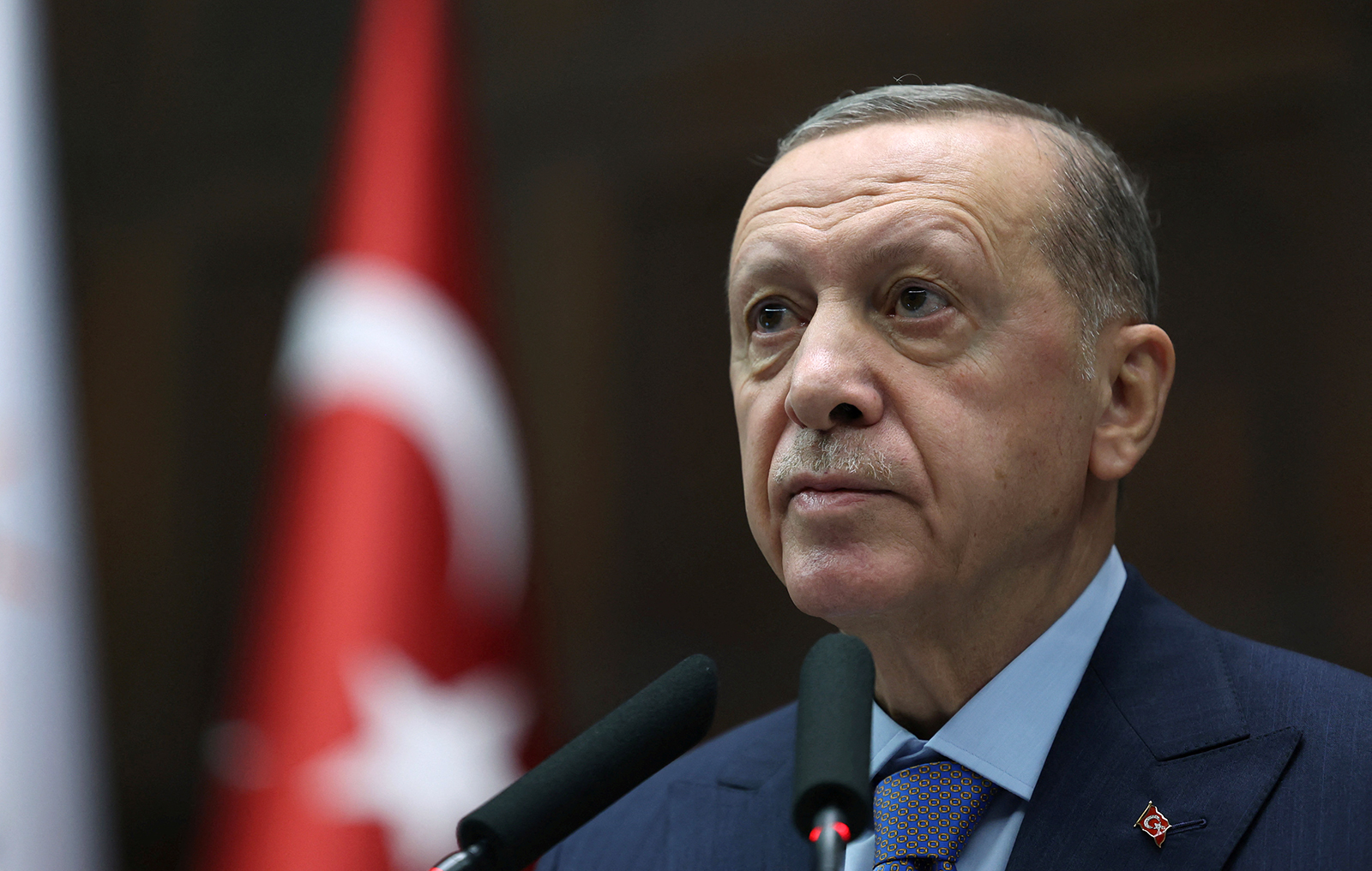 Turkish President Recep Tayyip Erdogan addresses a meeting at parliament in Ankara, Turkey, on October 25.