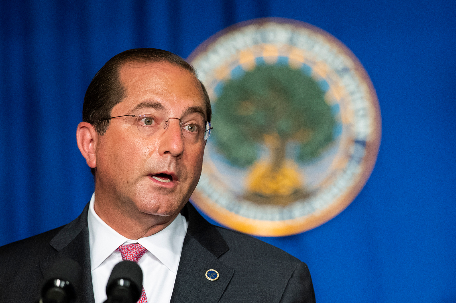 Department of Health and Human Services Secretary Alex Azar speaks during a White House Coronavirus Task Force briefing at the Department of Education building in Washington, DC on July 8.