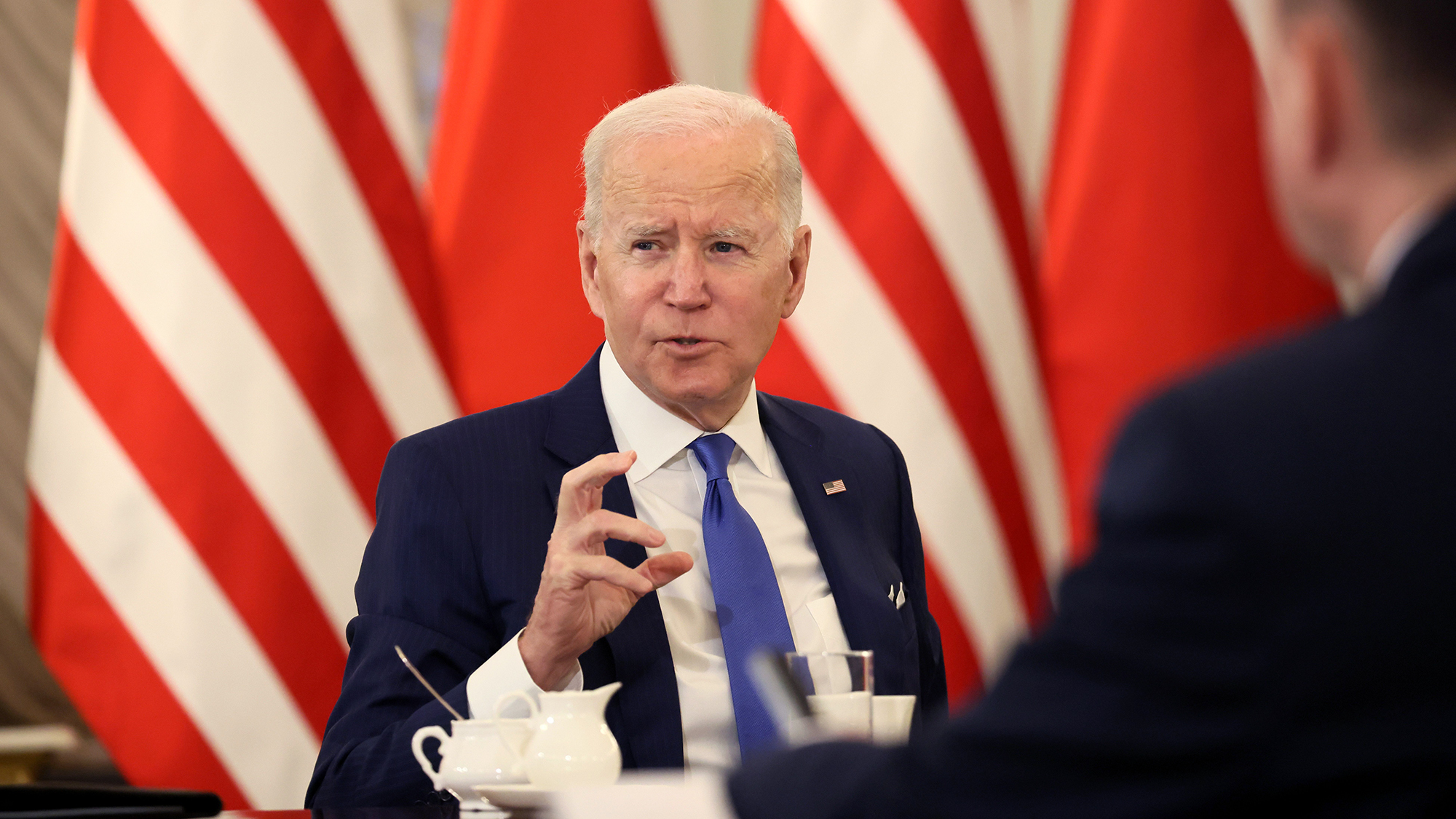 US President Joe Biden speaks at the Presidential Palace in Warsaw, Poland on March 26. 
