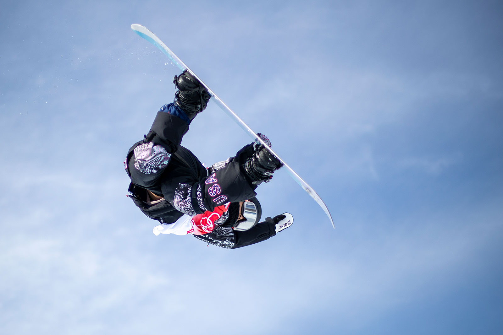 US snowboarder Chloe Kim performs a trick during halfpipe practice on February 7.