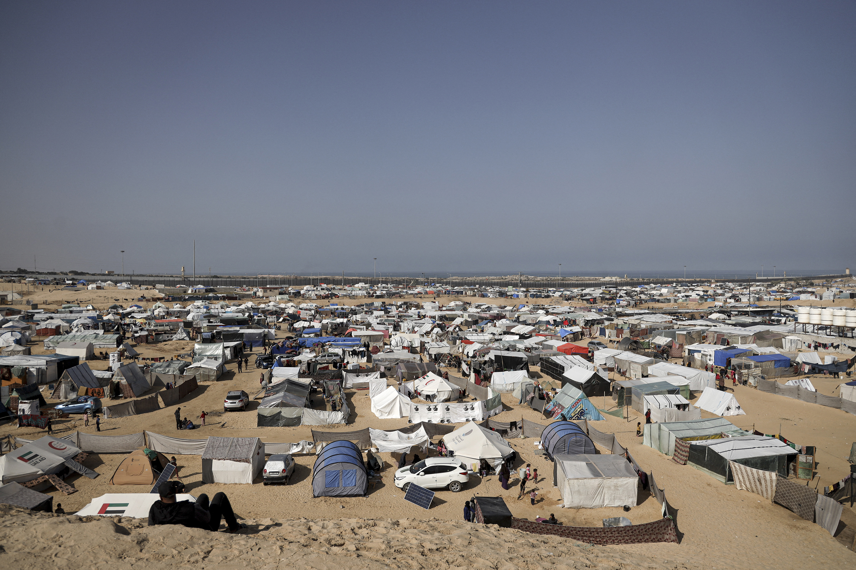 Displaced Palestinians take shelter in a camp in Rafah, Gaza, on February 28.