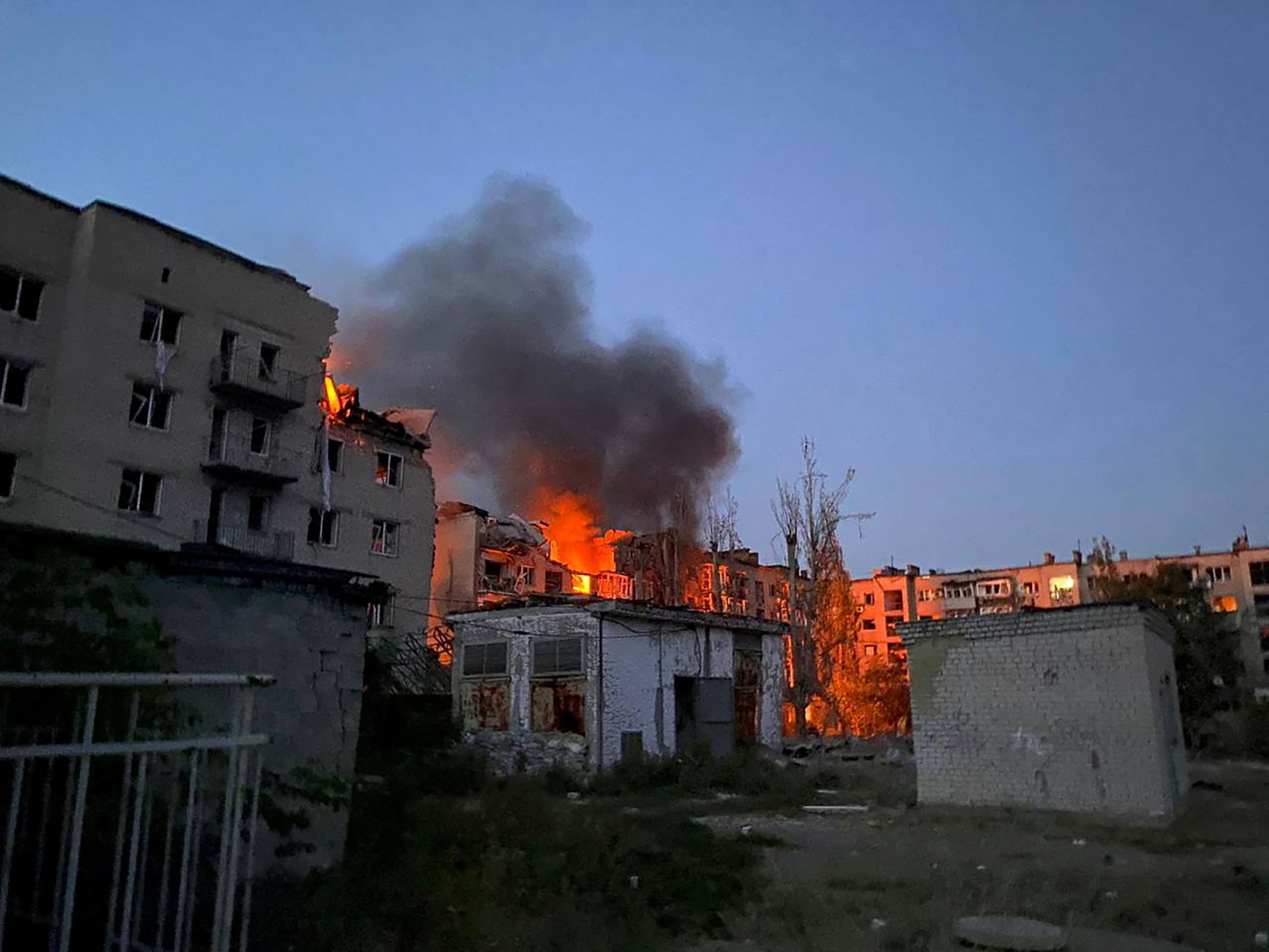 A view shows a building destroyed during a Russian missile strike in Pokrovsk, Ukraine, on August 7, 2023.