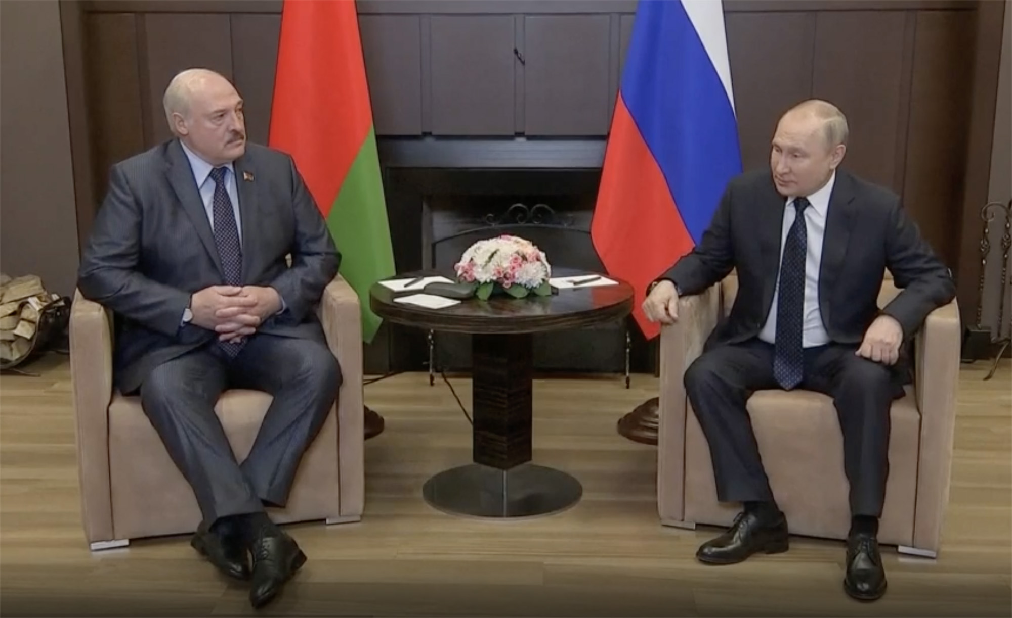 Belarusian President Alexander Lukashenko, left, meets with his Russian counterpart Vladimir Putin on May 23 in Sochi, Russia.