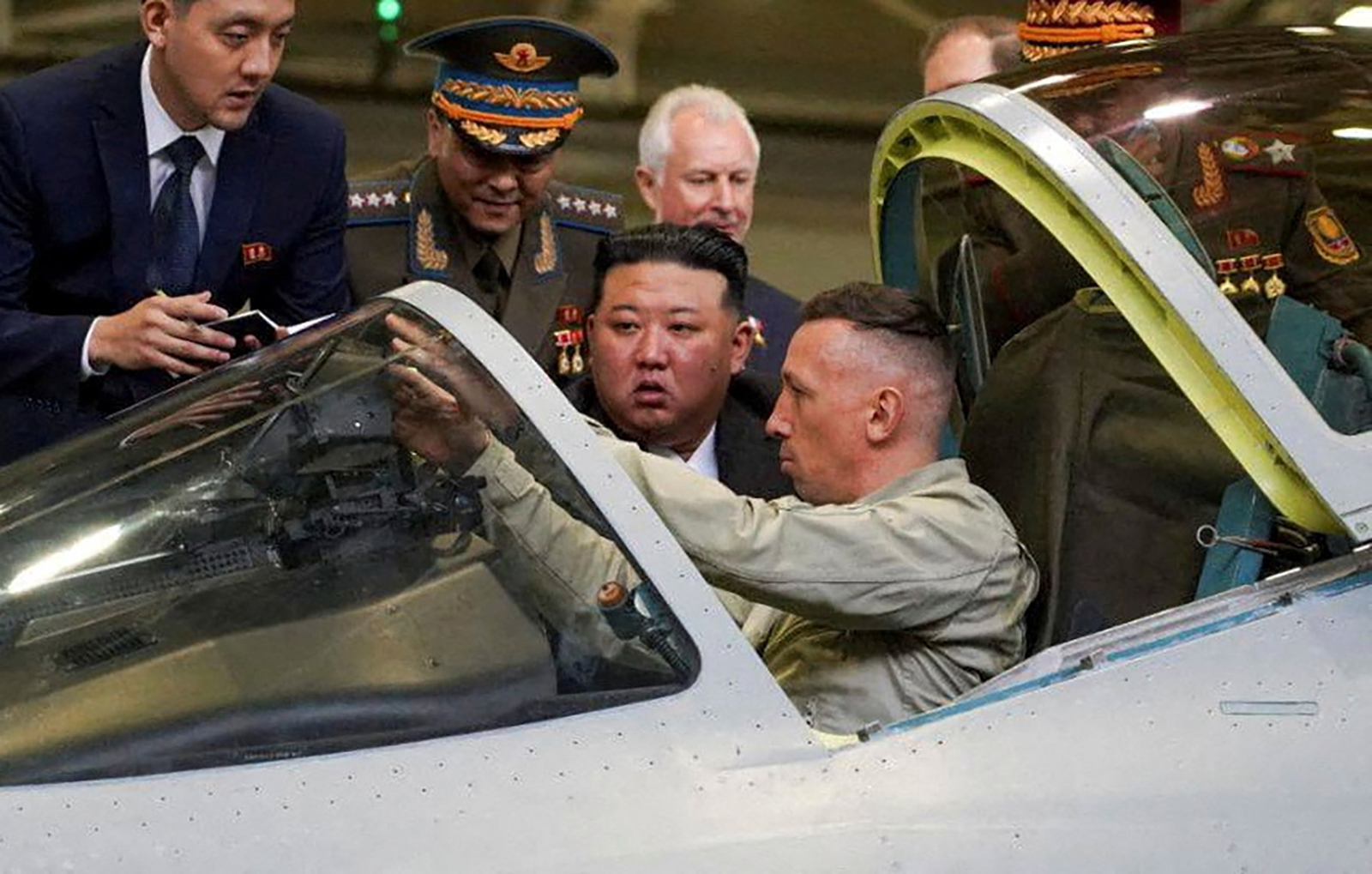 Kim Jong Un visits an aircraft manufacturing plant in the city of Komsomolsk-on-Amur in the Khabarovsk region, Russia, on September 15.