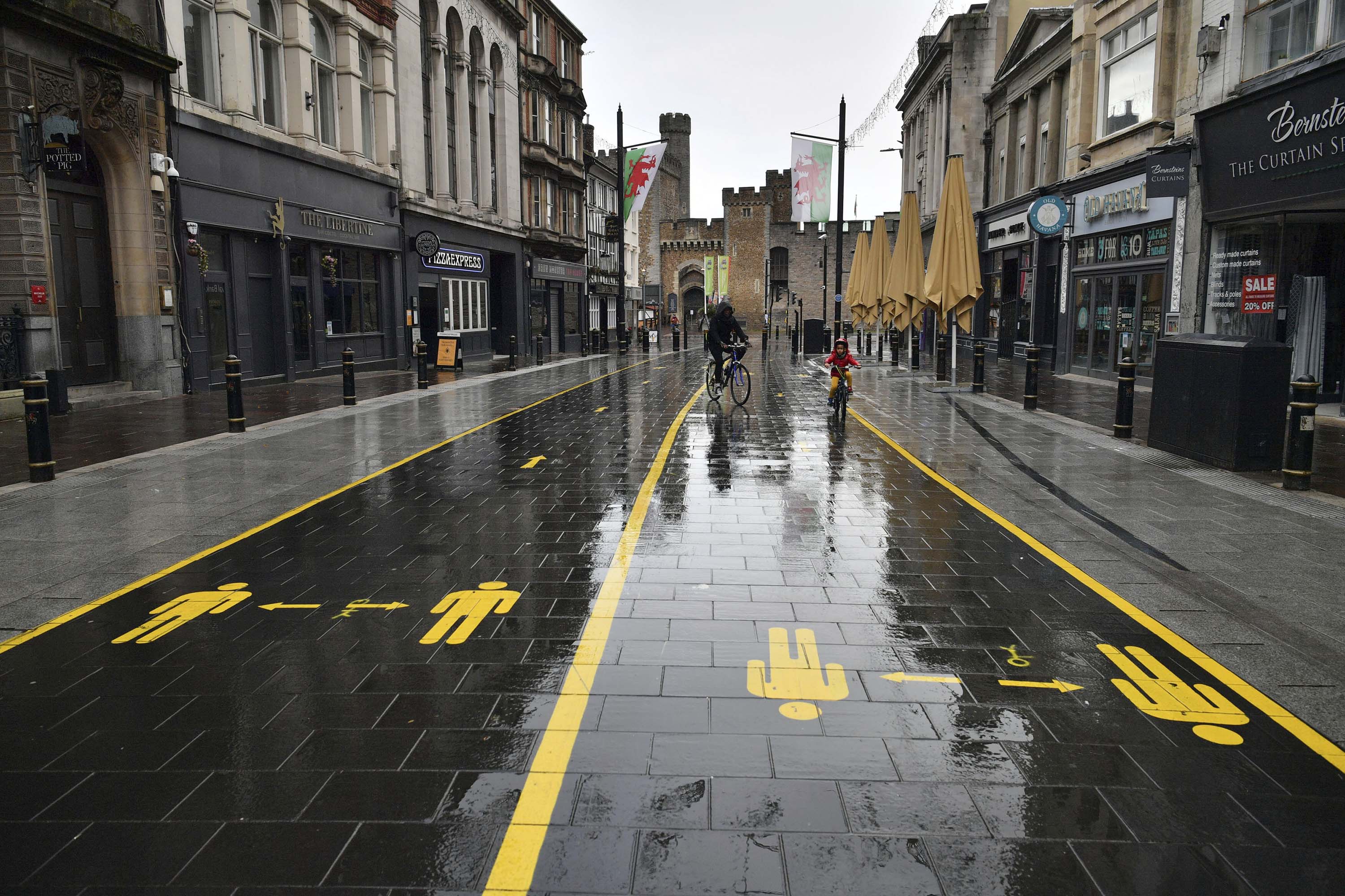 A view of a quiet street in Cardiff, Wales, on Sunday, October 25.