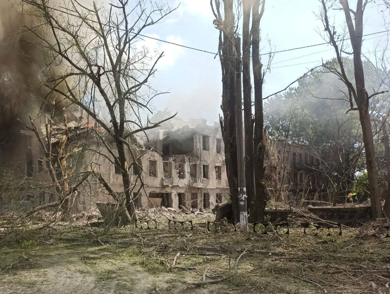 A clinic damaged by a Russian missile strike in Dnipro, Ukraine, on May 26.
