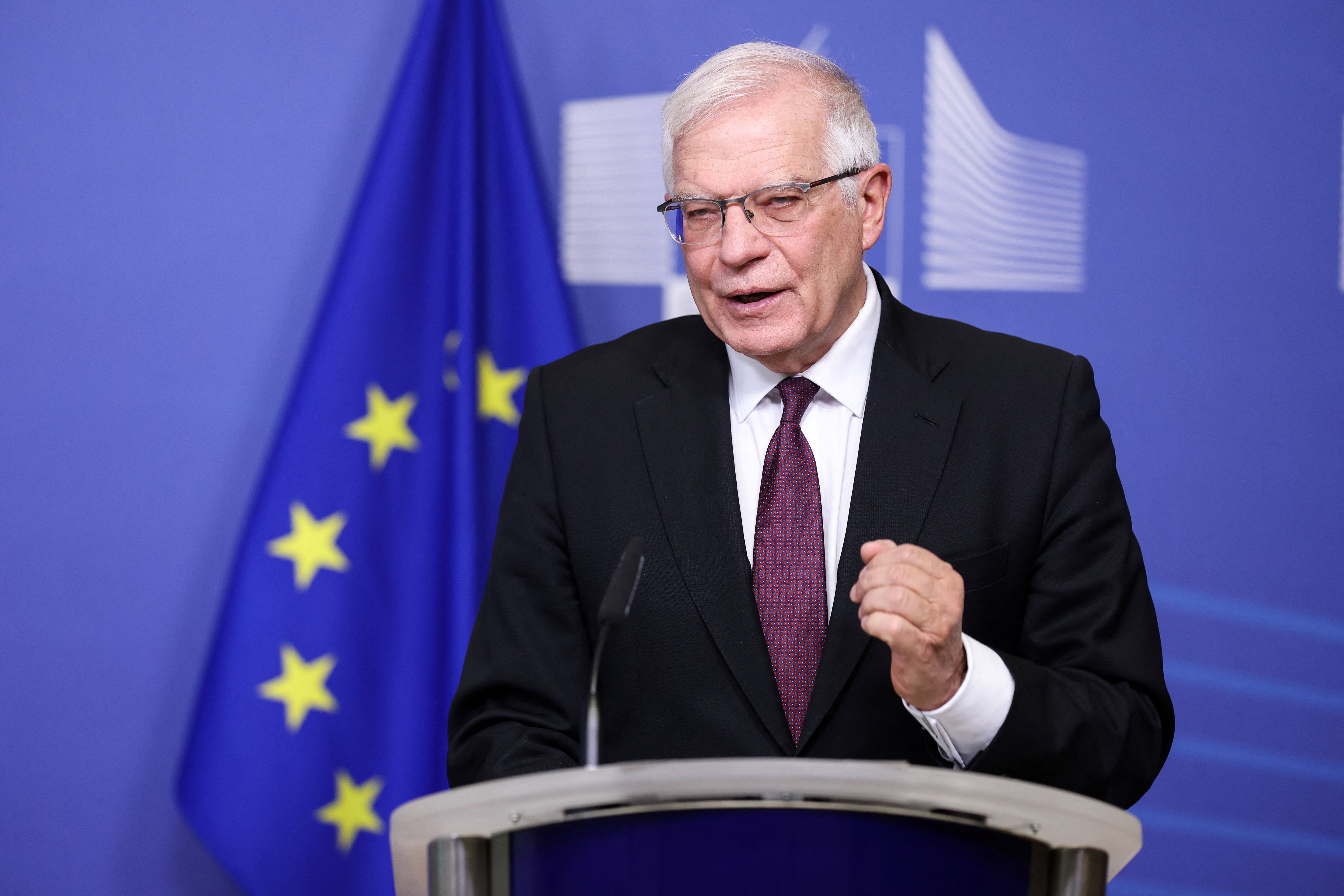 European Commission vice-president in charge of Foreign Policy Josep Borrell gives a joint press statement with the Commission President on Russia's attack on Ukraine, in Brussels, Belgium, on February 24.