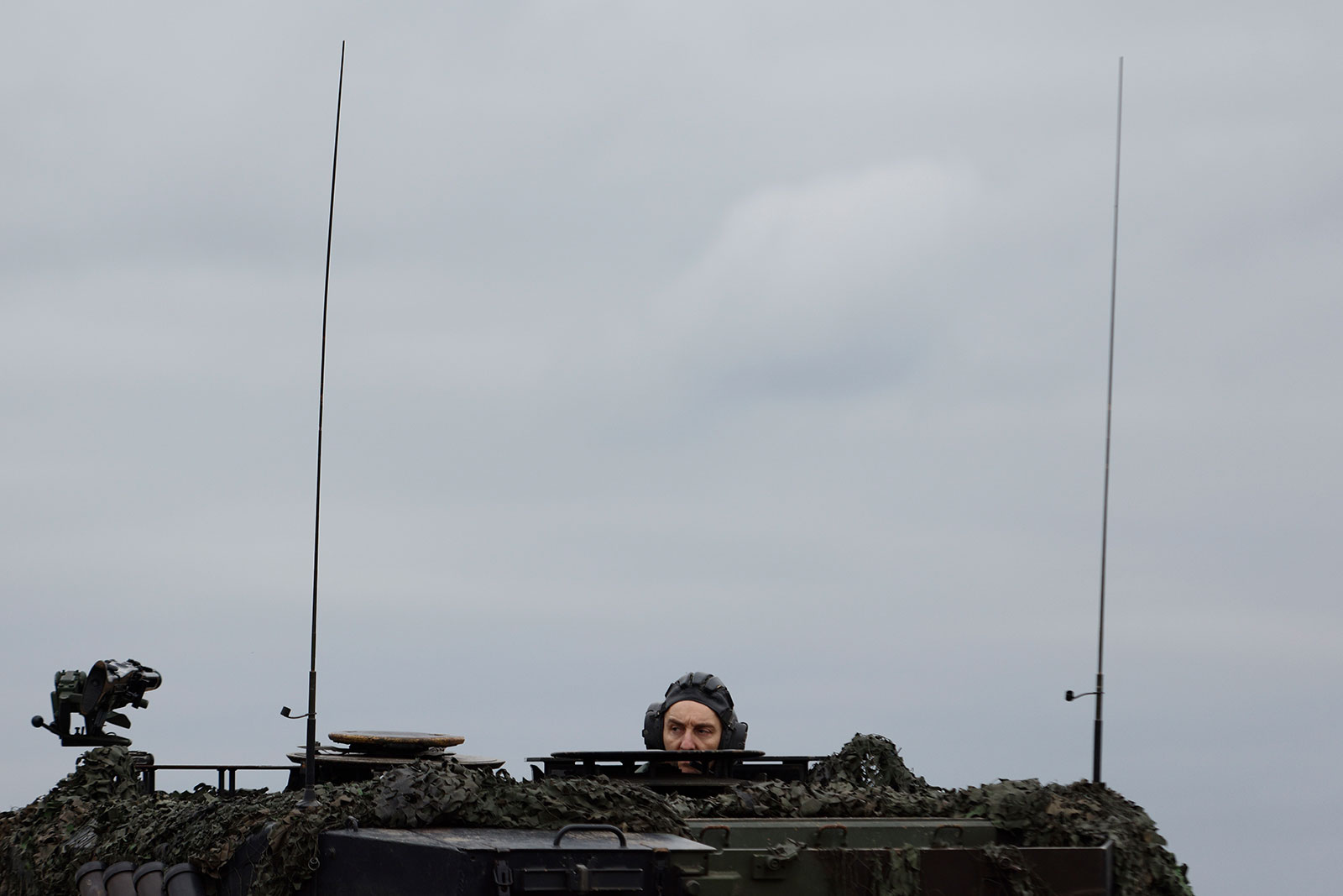 A Polish soldier participates in Leopard 2 tank training at the military base and test range in Świętoszów. 