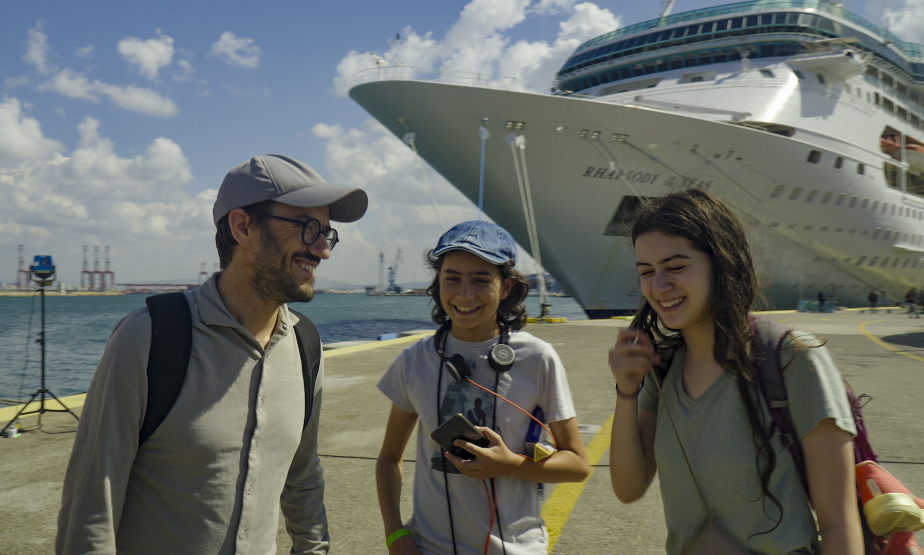 Yehuda Halberg and his family have as they board the “Rhapsody of the Seas."