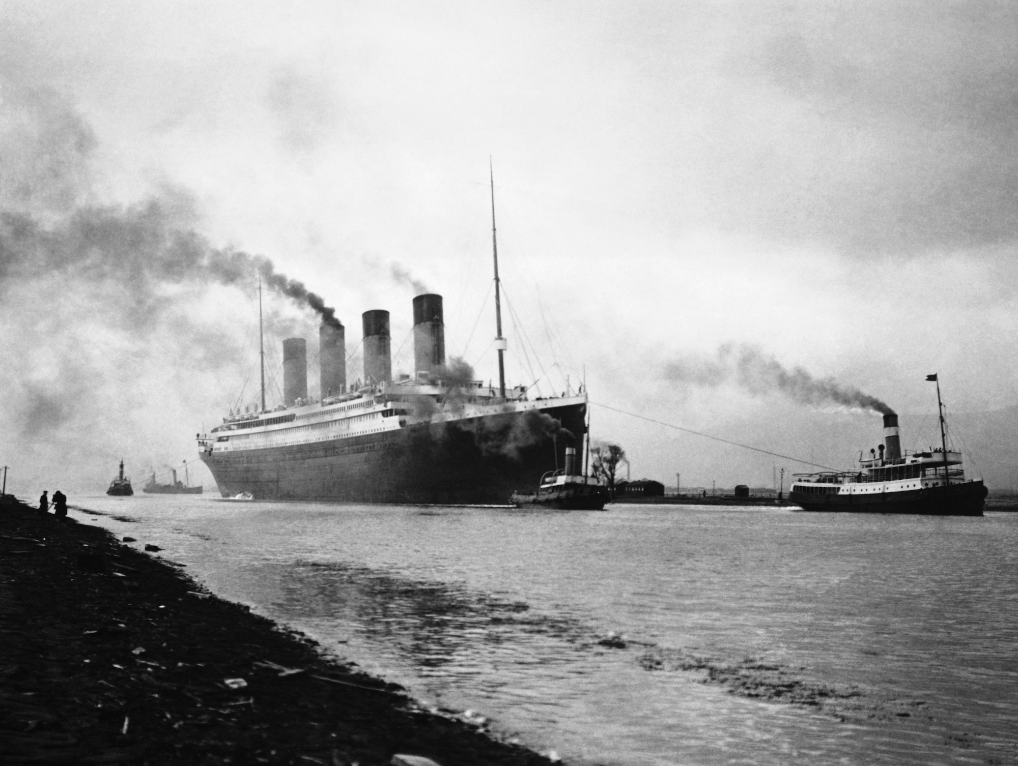 The RMS Titanic leaves Belfast in April of 1912.