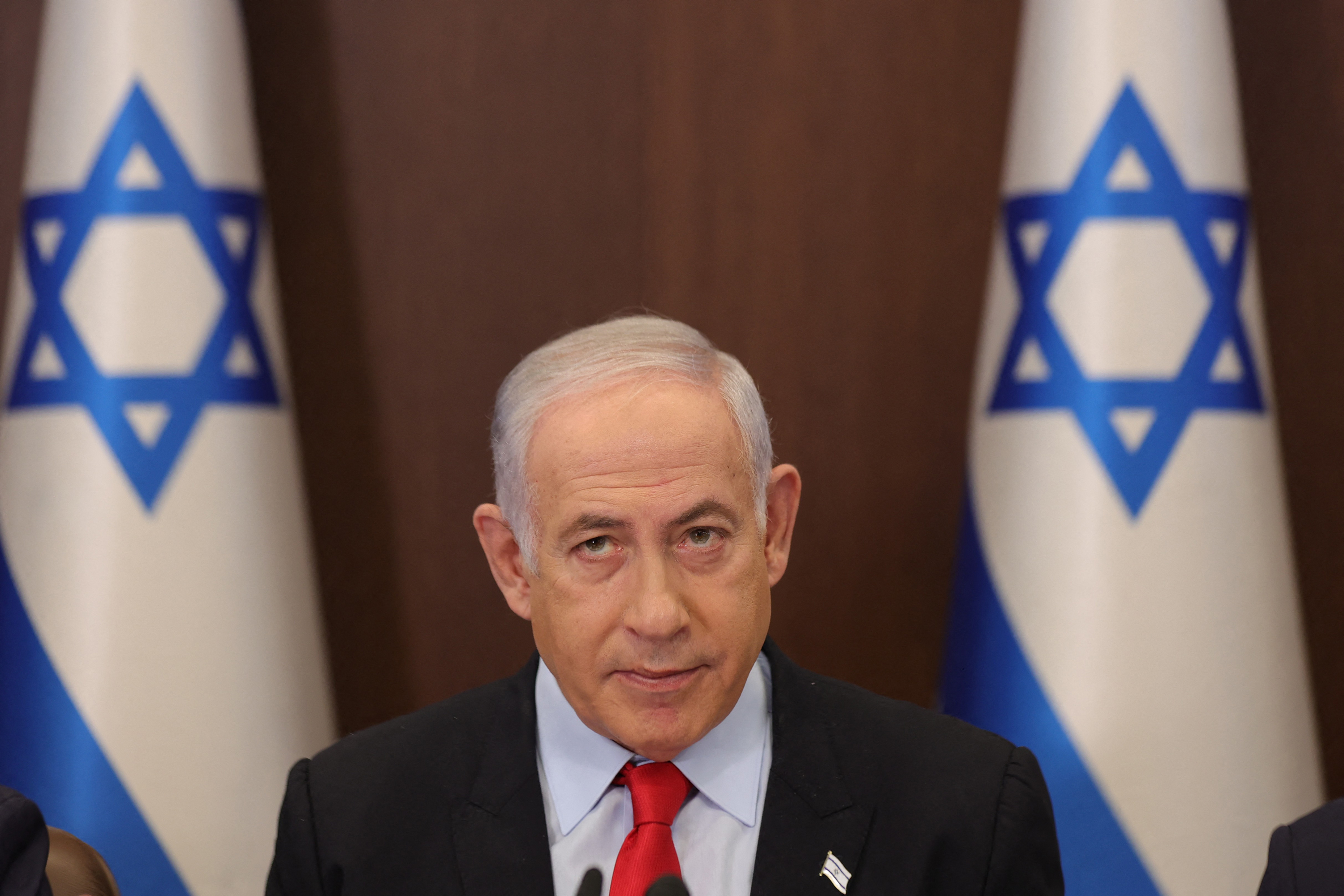 Netanyahu attends a weekly cabinet meeting at his office in Jerusalem on September 27, 2023.