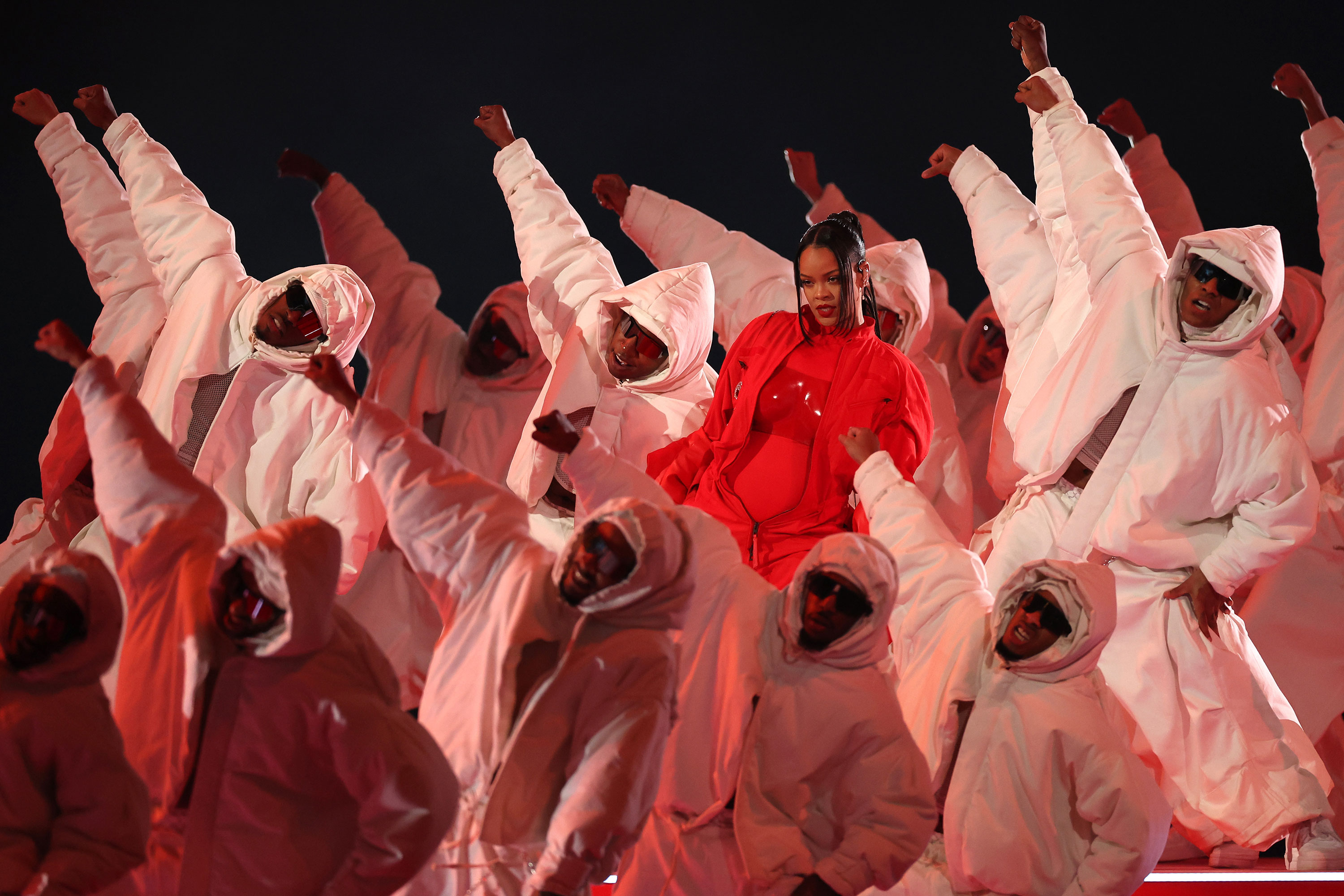 Rihanna performed a medley of her greatest hits in a dazzling solo halftime show