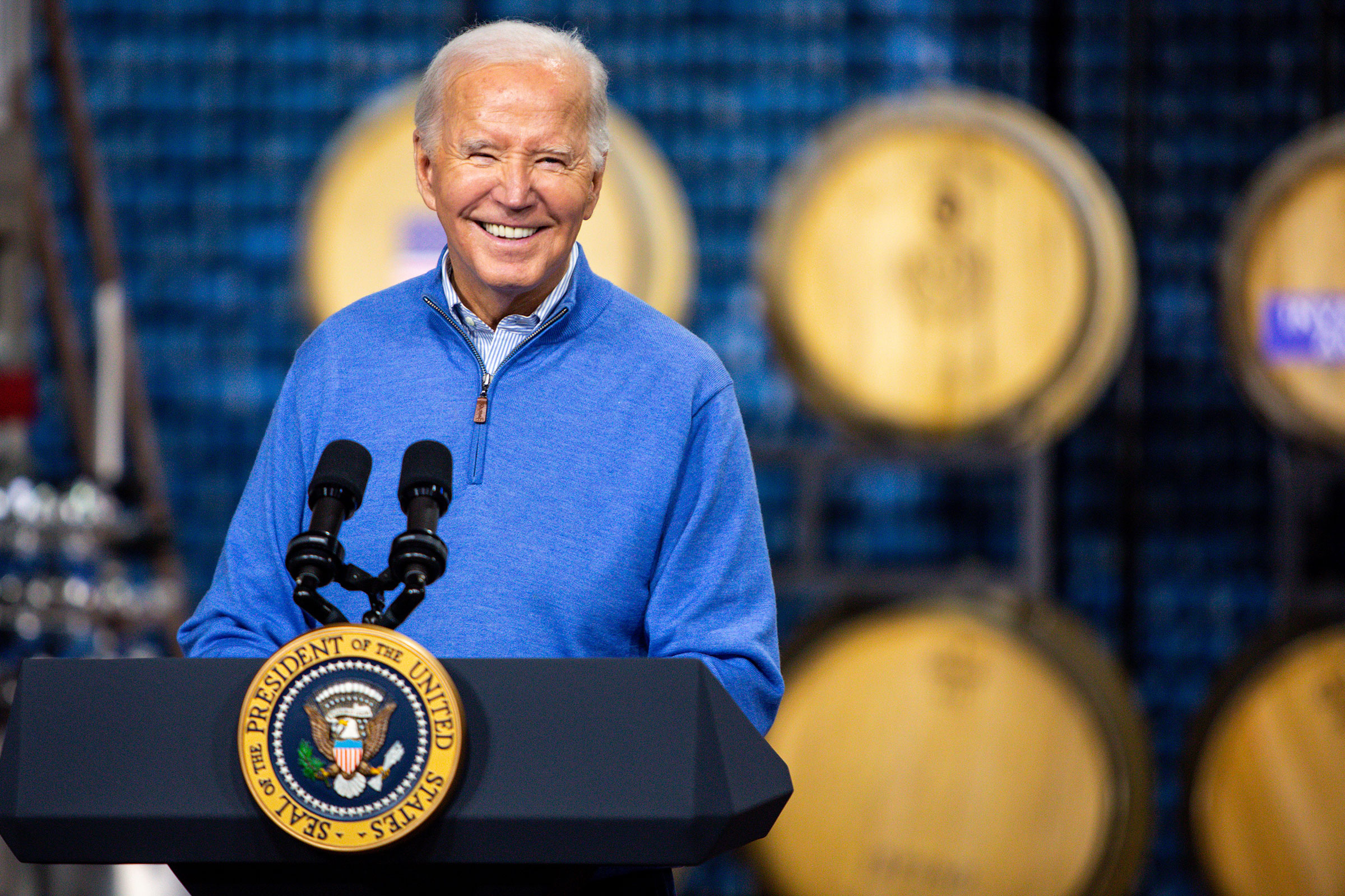 President Joe Biden during an event at Earth Rider Brewery in Superior, Wisconsin, on Thursday, January 25.