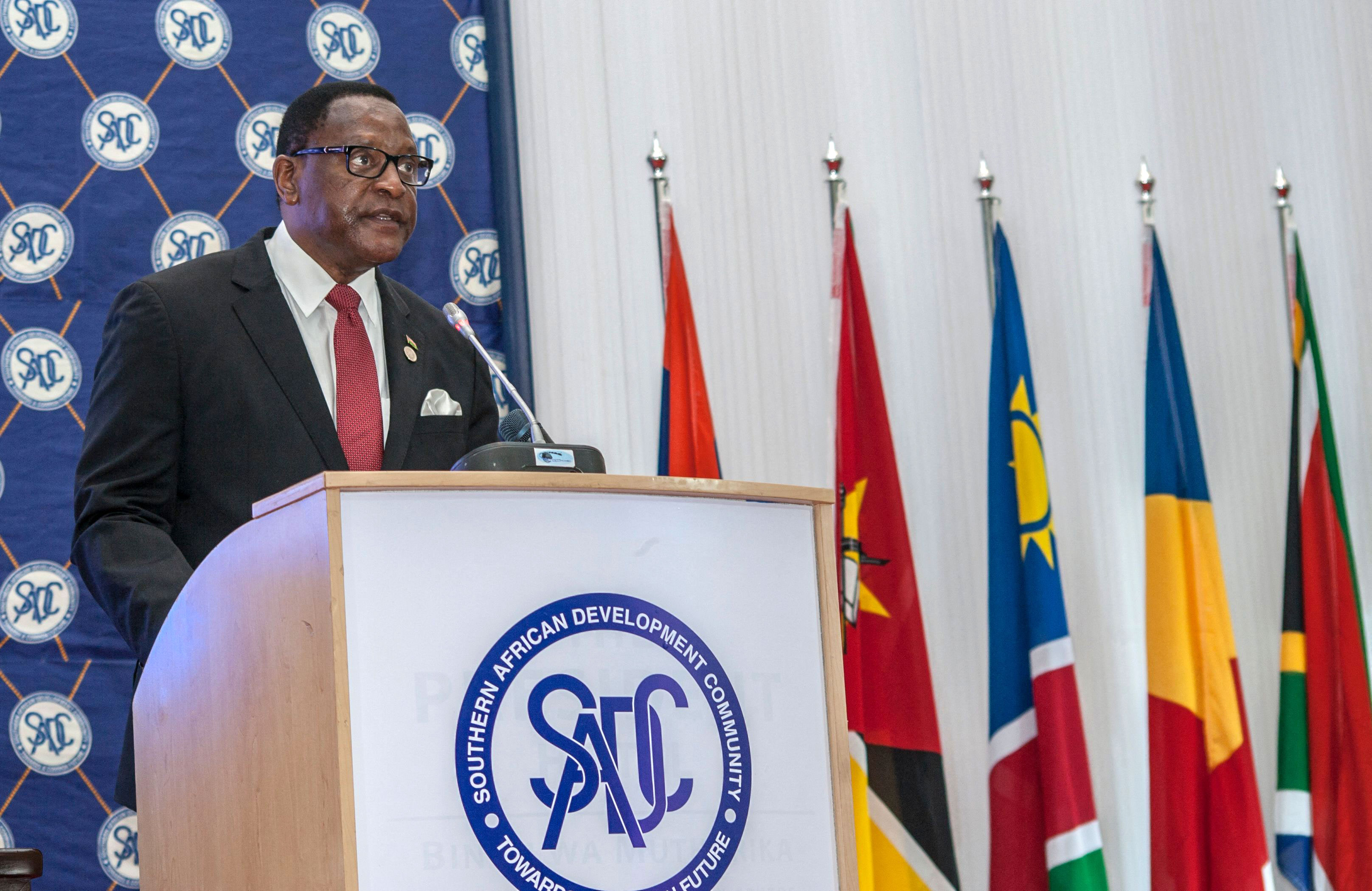 President of Malawi Lazarus Chakwera speaks during a summit in Lilongwe, Malawi, on August 17.