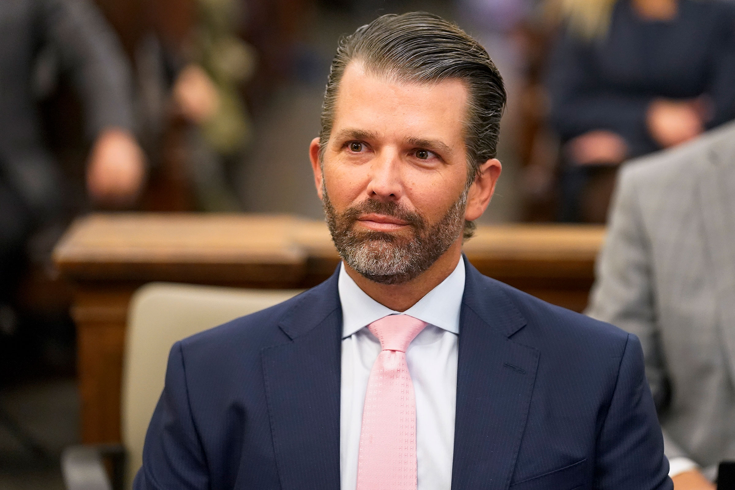Donald Trump Jr. waits to testify in New York Supreme Court, Wednesday, Nov. 1, 2023, in New York. 