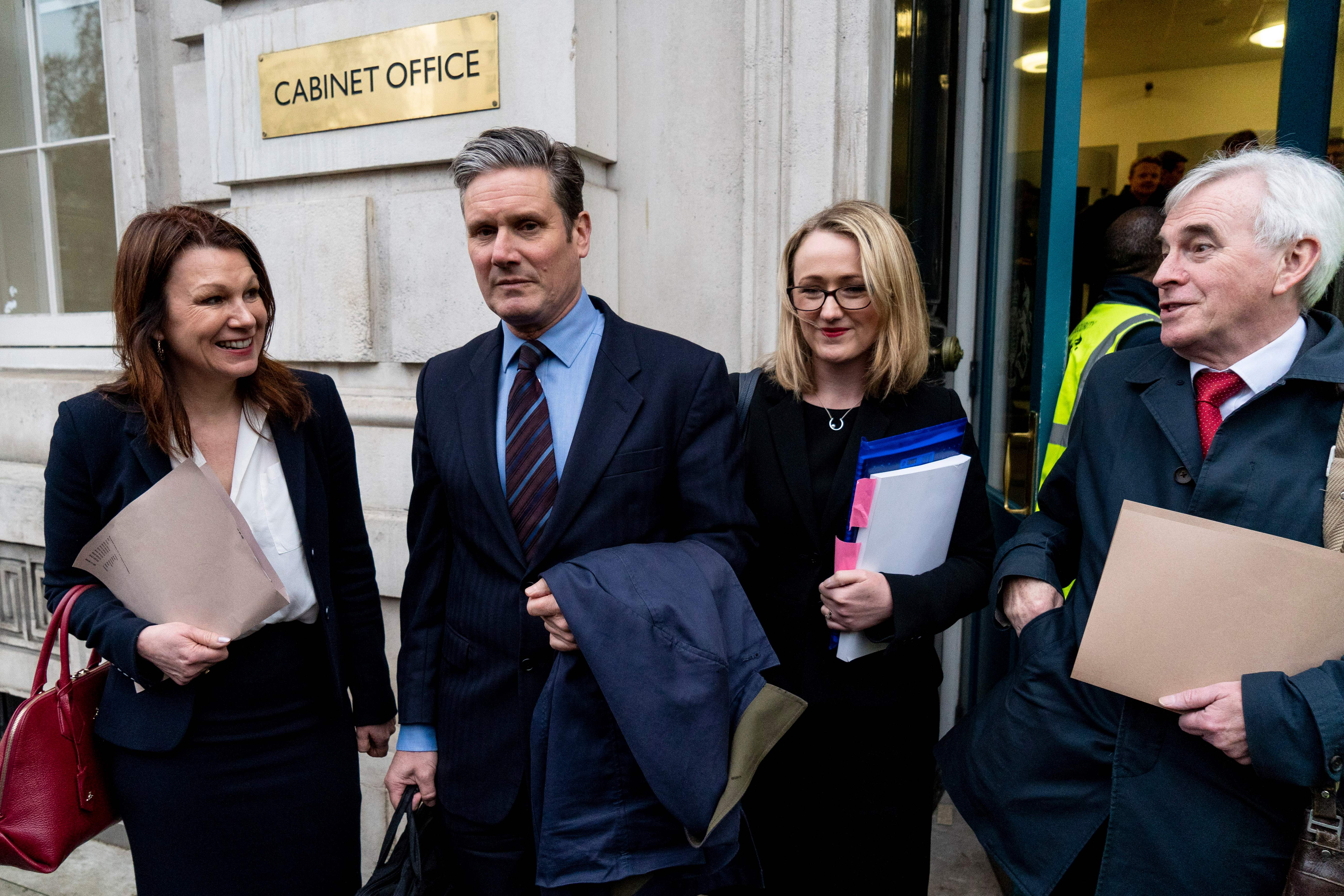 Labour's negotiating team arrives at the Cabinet Office for Brexit discussions with government ministers on Tuesday.