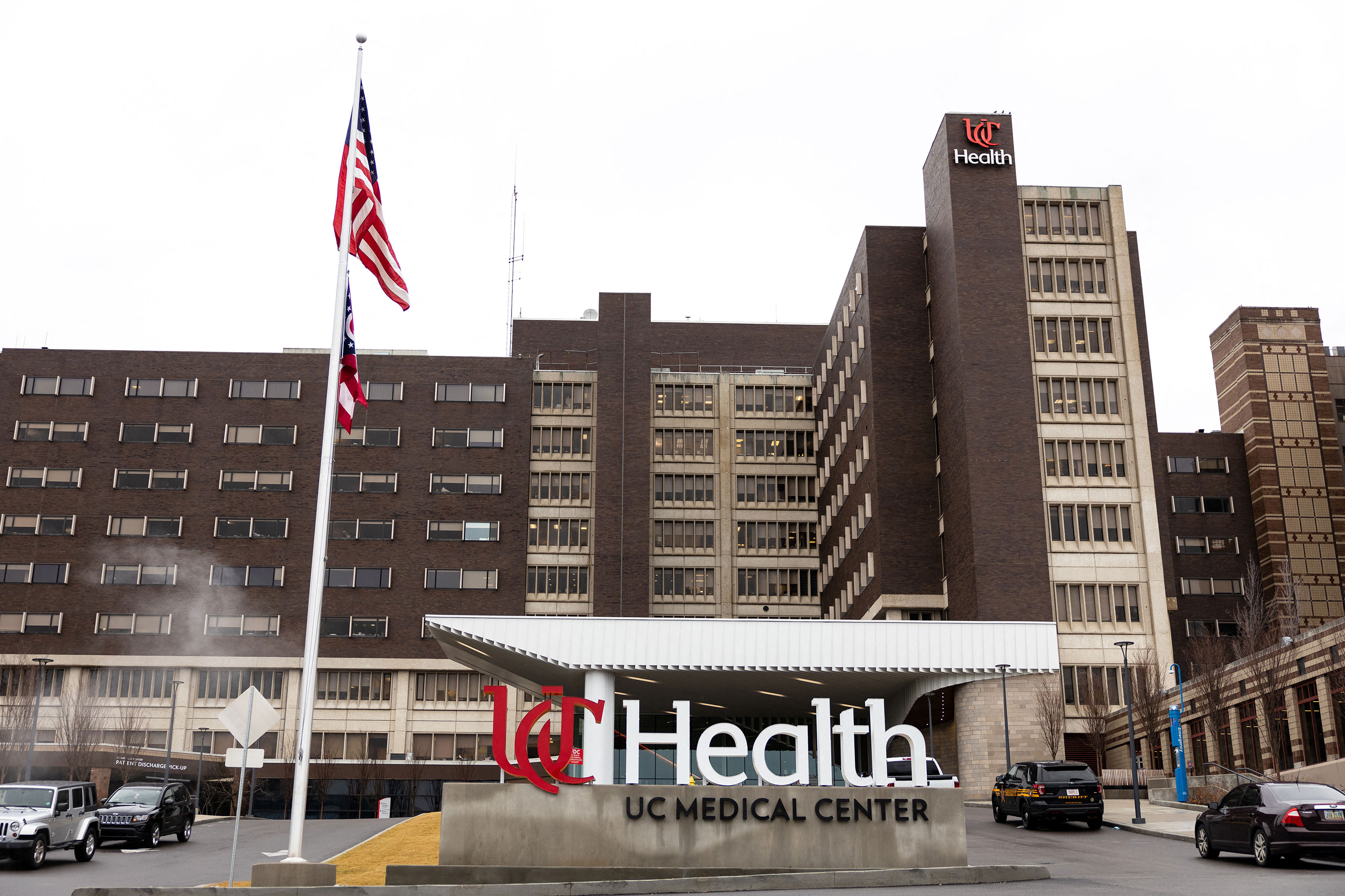 The University of Cincinnati Medical Center, where Buffalo Bills safety Damar Hamlin lies in critical condition, is seen January 3 in Cincinnati.